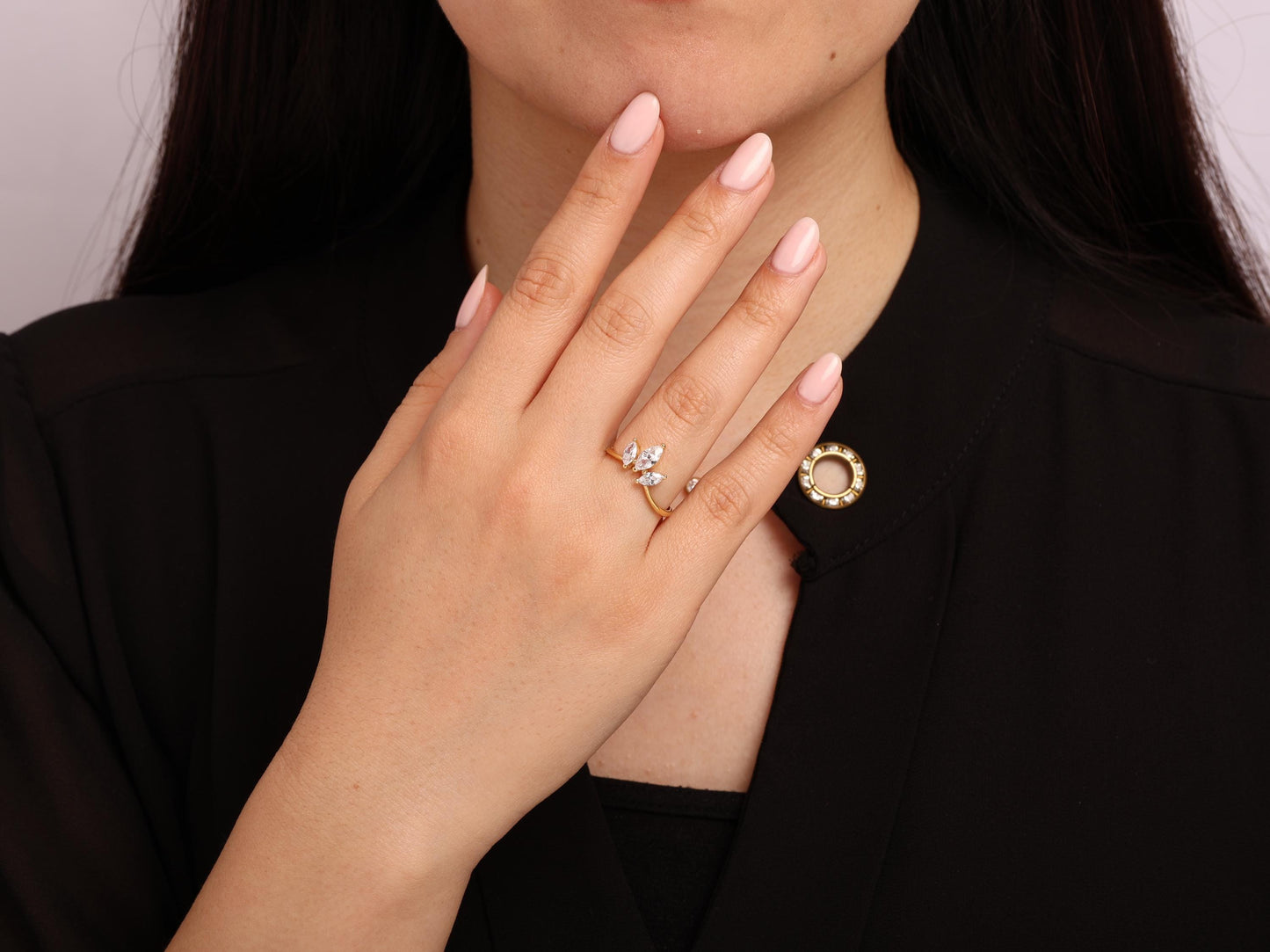 Triple Marquise Diamond Ring in 14K Gold – Lab Grown V-Shape Chevron Ring, Stacking Engagement Band, Minimalist Solid Gold Gift for Her
