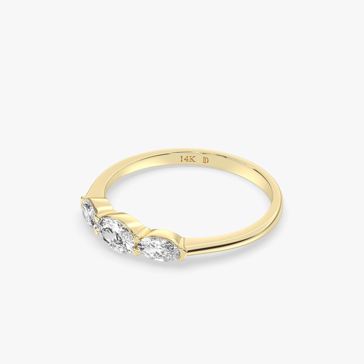 Oval Trio Diamond Ring in 14K Gold – Lab Grown Center and Side Stones, Elegant Minimal Engagement or Stacking Ring, Fine Gold Gift for Her