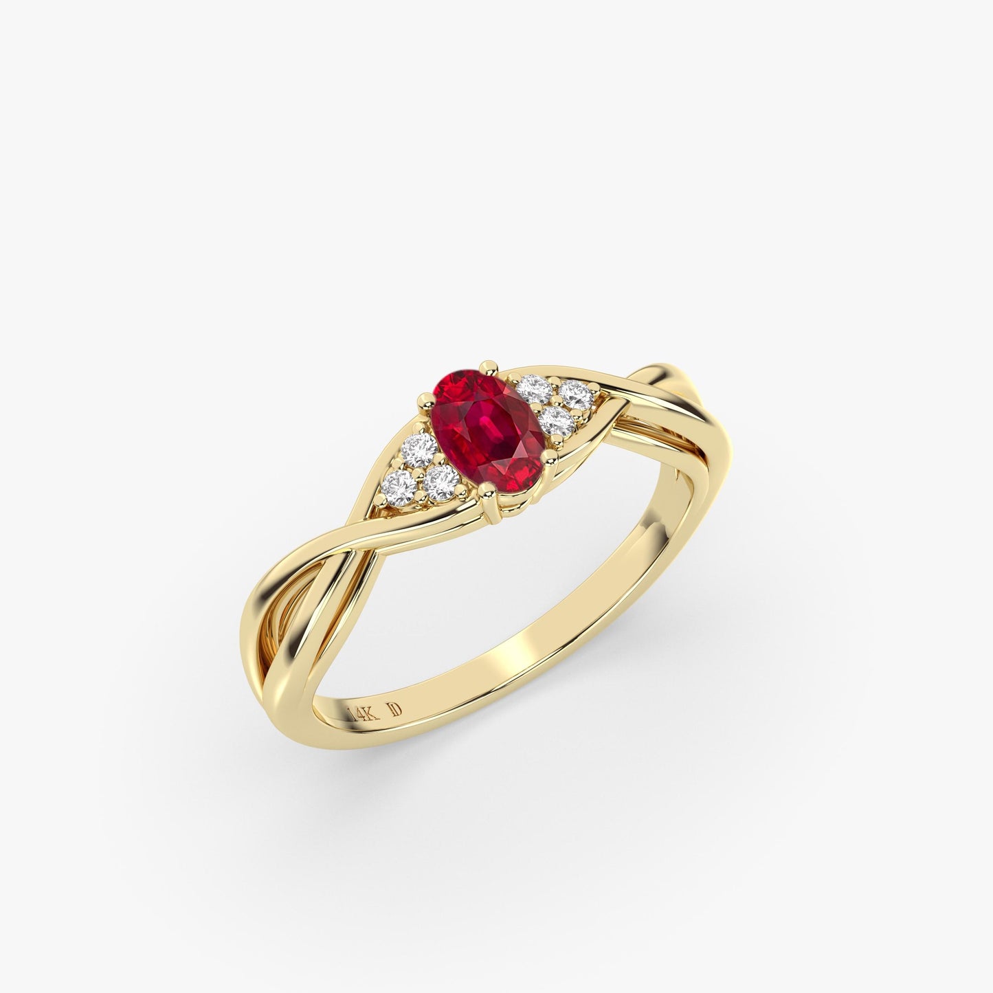 14K Gold Emerald Ring – Oval Lab-Grown Gemstone with Diamond Accents – Twisted Band Fine Jewelry – Ruby, Sapphire, Amethyst Ring