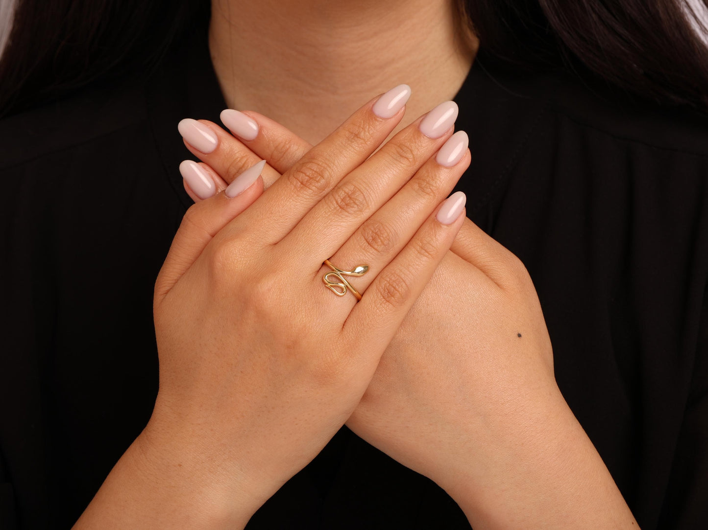 14K Gold Snake Ring – Minimal Serpent-Inspired Open Band, Finger Wrap Ring - Gold Minimalist Ring Gift - Dainty Gold Ring -