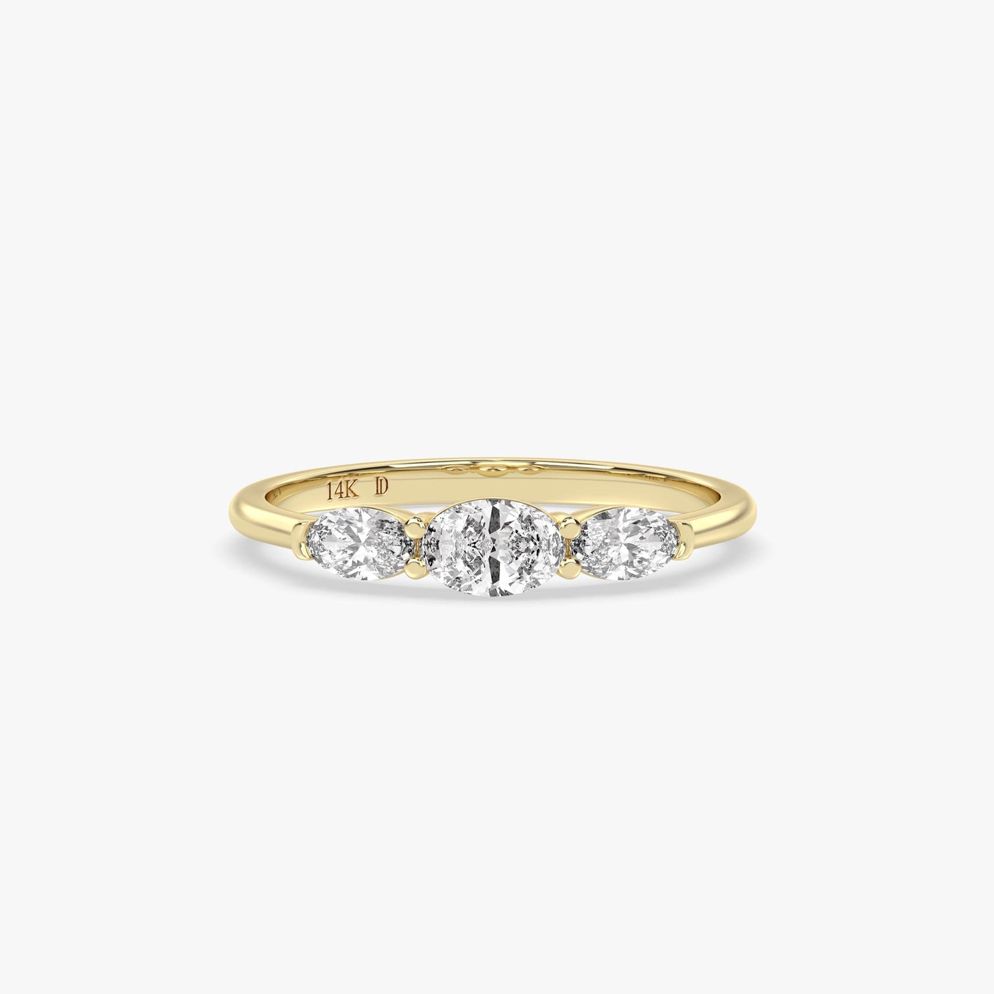 Oval Trio Diamond Ring in 14K Gold – Lab Grown Center and Side Stones, Elegant Minimal Engagement or Stacking Ring, Fine Gold Gift for Her