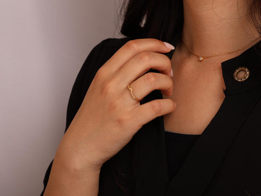 14K Gold Chevron Ring – Minimalist Pointed Band for Women – Dainty Solid Gold Stacking Ring