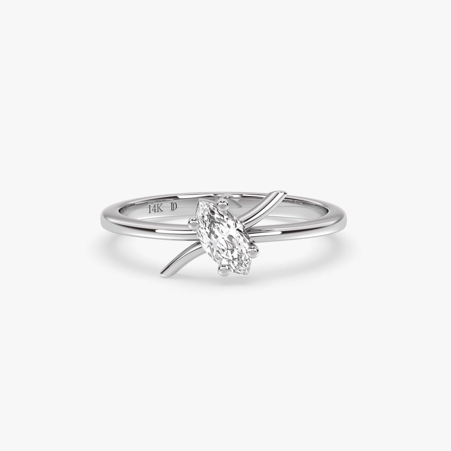 Marquise Diamond Ring in 14K Gold – Lab Grown Stone, Criss Cross Band Design, Minimalist Stacking Ring, Elegant Promise or Gift Jewellery