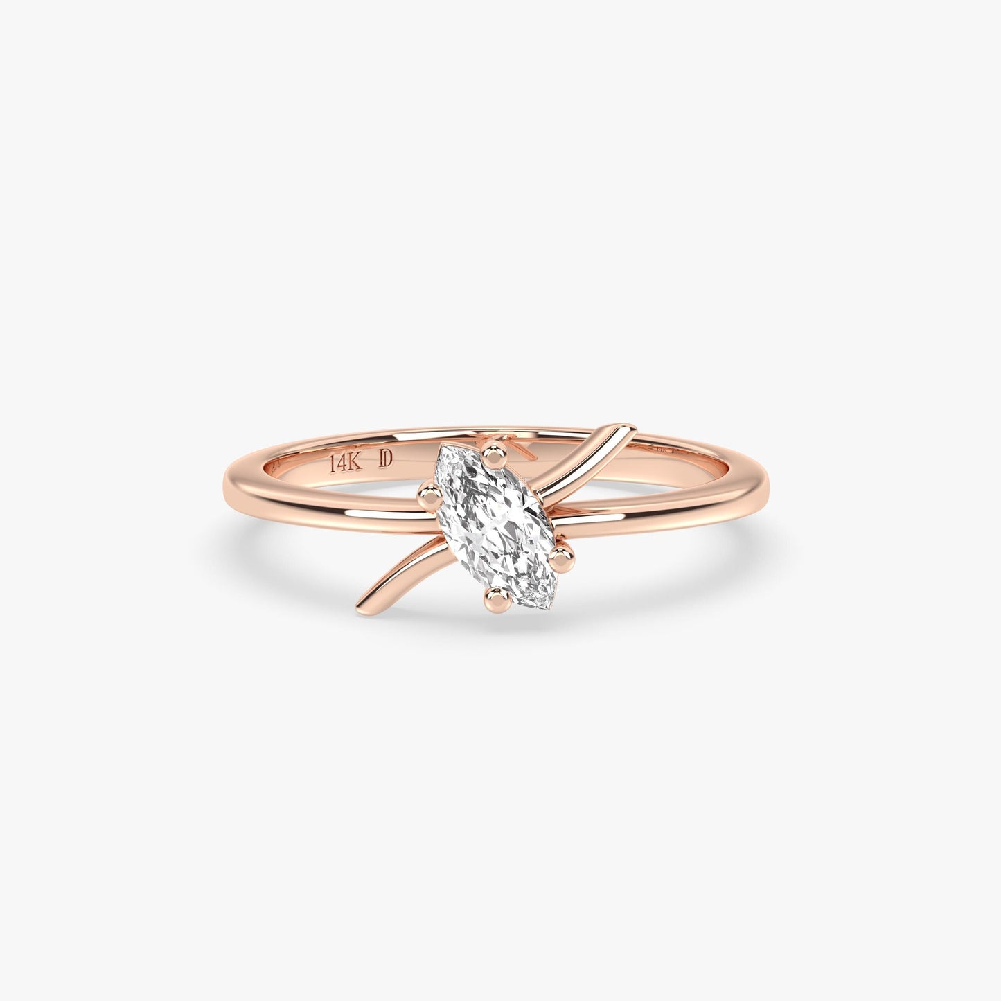 Marquise Diamond Ring in 14K Gold – Lab Grown Stone, Criss Cross Band Design, Minimalist Stacking Ring, Elegant Promise or Gift Jewellery