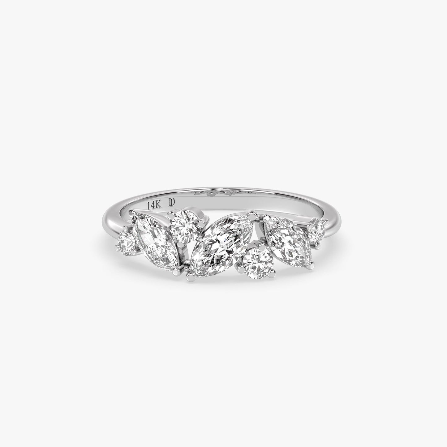 Marquise Leaf Diamond Ring in 14K Gold – Lab Grown Marquise and Round Stones, Elegant Nature-Inspired Statement Ring, Unique Gift for Her