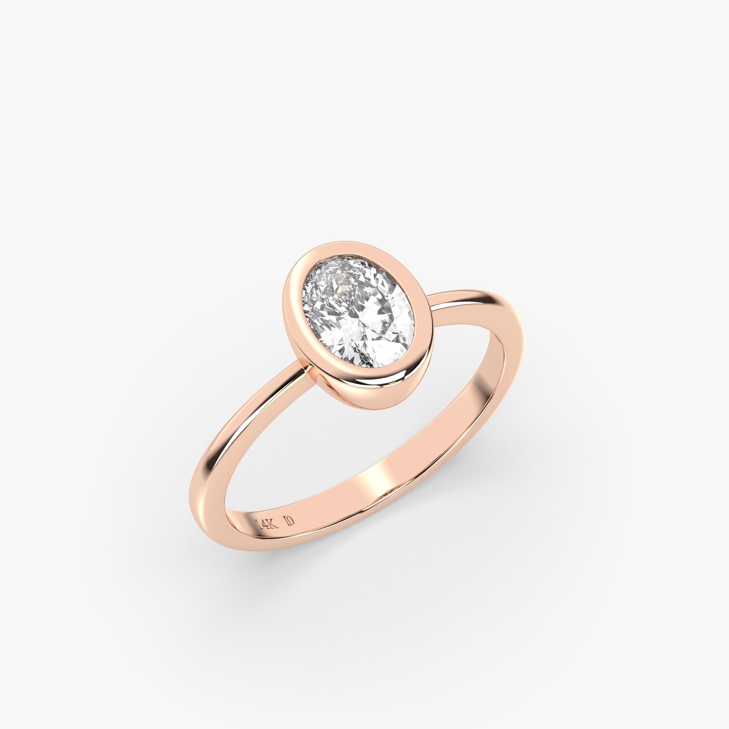 14K Gold Oval Diamond Ring – Minimalist Bezel-Set Lab Grown Stone in Solid Gold, Elegant Modern Band for Everyday Wear and Meaningful Gifts
