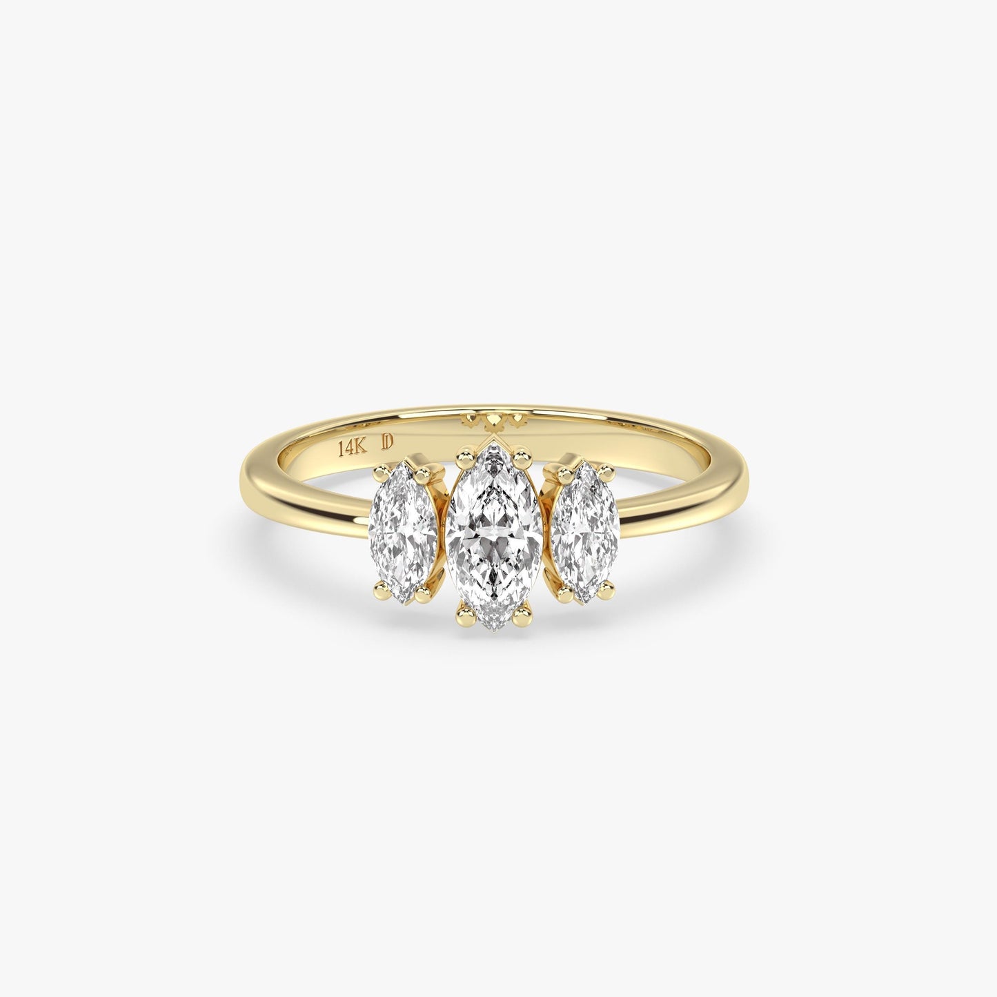 14K Gold Marquise Trio Ring – Minimal Three-Stone Solid Gold Band with 3 Lab-Grown Diamonds, Elegant Handmade Statement Design, Gift for Her