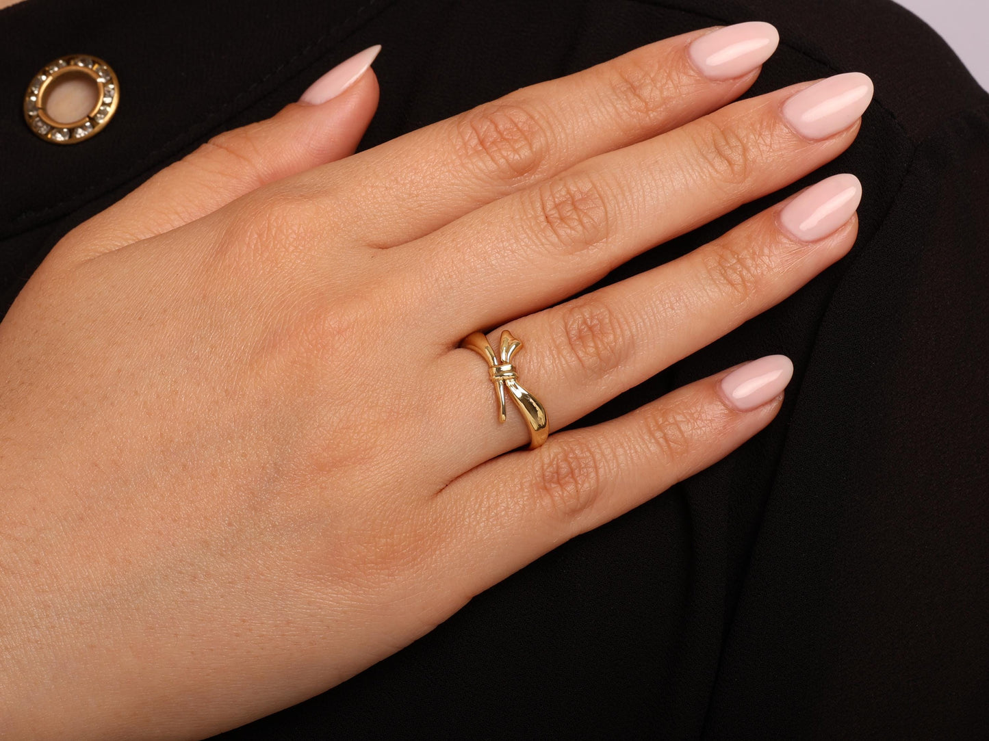 Minimal 14K Gold Bow Ring – Delicate Ribbon Style, Stylish and Elegant Jewelry for Women, Perfect Gift, Everyday Gold Ring Design