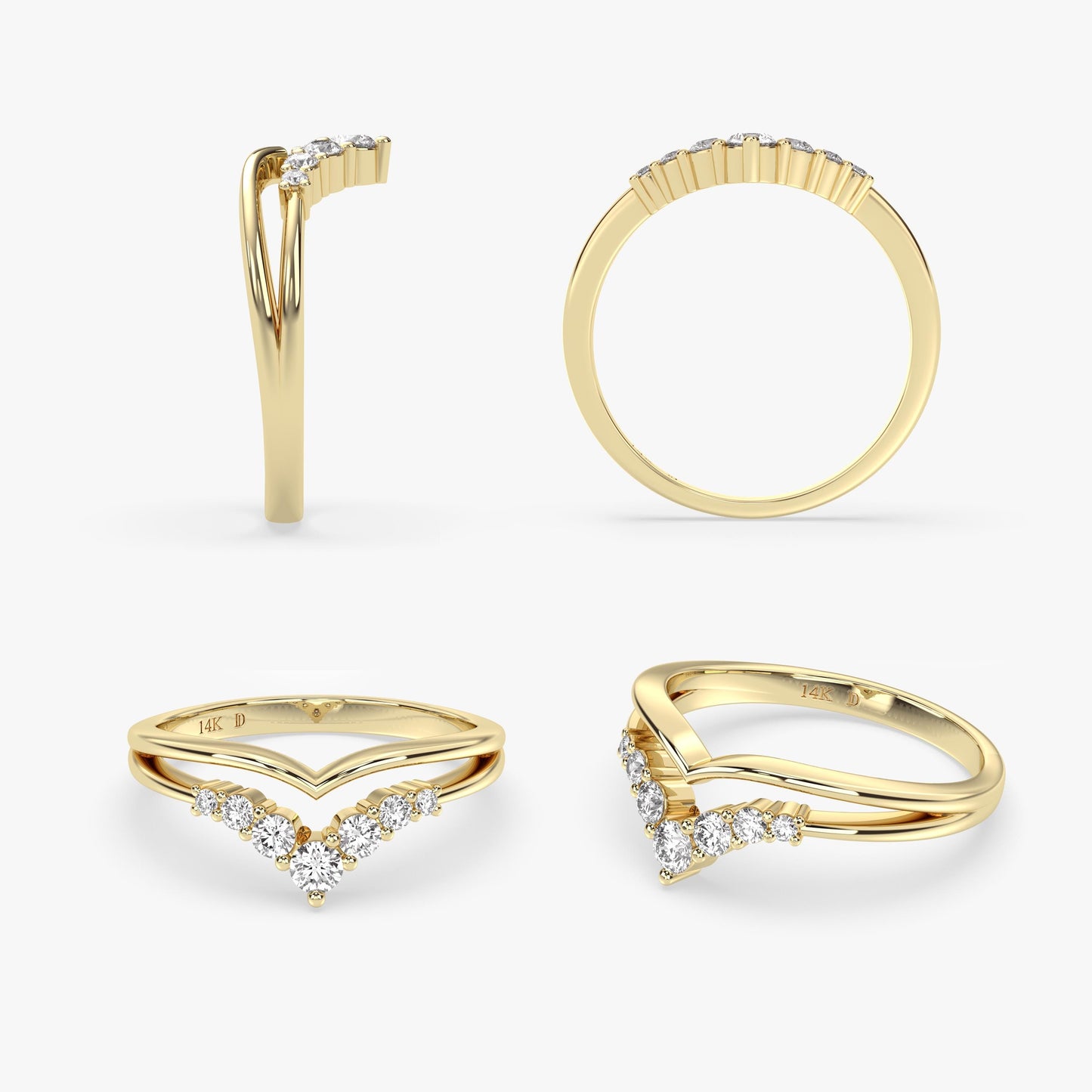 14K Gold Chevron Diamond Ring – Elegant V Band with Lab Grown Diamonds, Minimalist Wedding or Promise Ring, Gift for Her