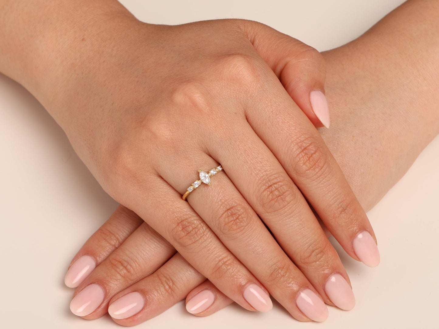 Dainty Marquise Diamond Ring in 14K Gold, Lab Grown Marquise Cut Engagement Ring, Minimalist Diamond Band,Elegant Stacking Jewelry for Women