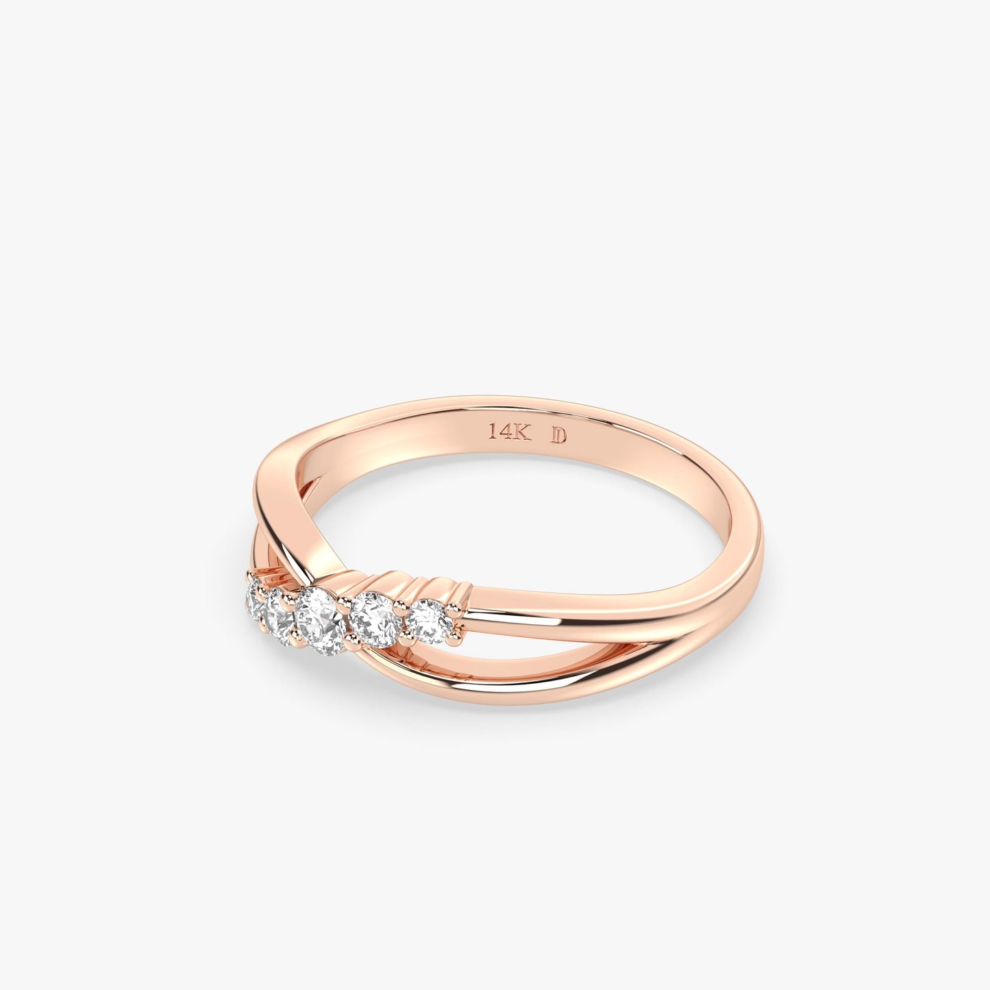 14K Gold Twist Diamond Ring – Lab Grown Five-Stone Band with Round Diamonds, Dainty Stacking or Promise Ring, Solid Gold Jewellery for Her