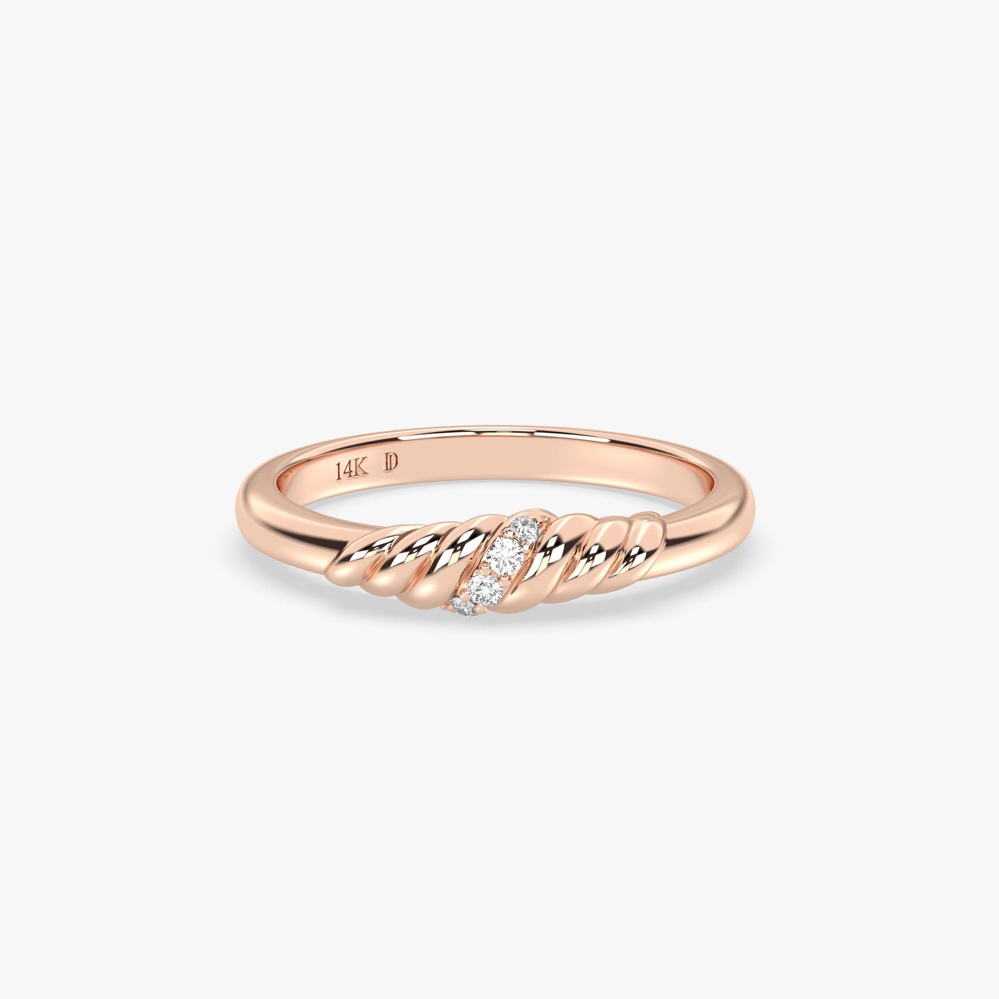14K Gold Twisted Diamond Ring, Lab Grown Round Diamond Rope Band, Dainty Solid Gold Ring for Stacking,Elegant Minimalist Bridal Jewelry Gift