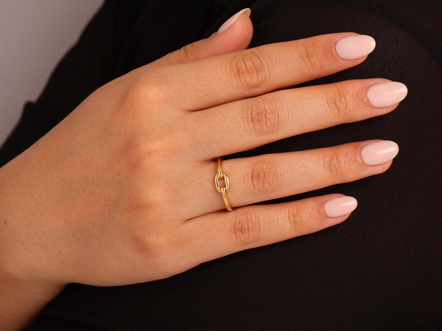 14K Solid Gold Paperclip Ring, Lightweight Minimalist Linked Ring, Elegant Real Gold Band for Women, Stackable Jewelry