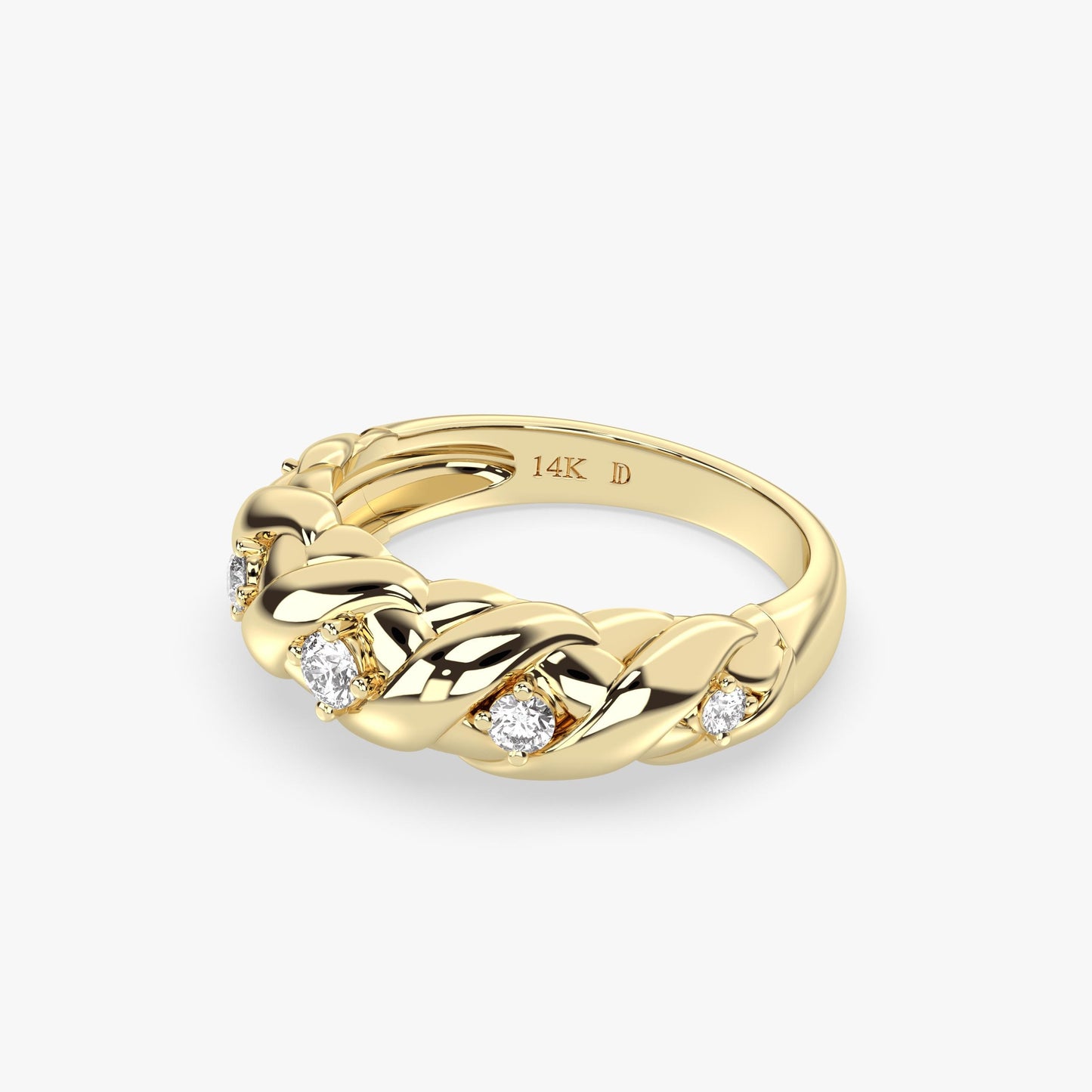 14K Gold Braided Diamond Ring, Lab Grown Round Diamond Woven Band, Elegant Chunky Statement Ring for Women, Solid Gold Gift, Bridal Jewelry