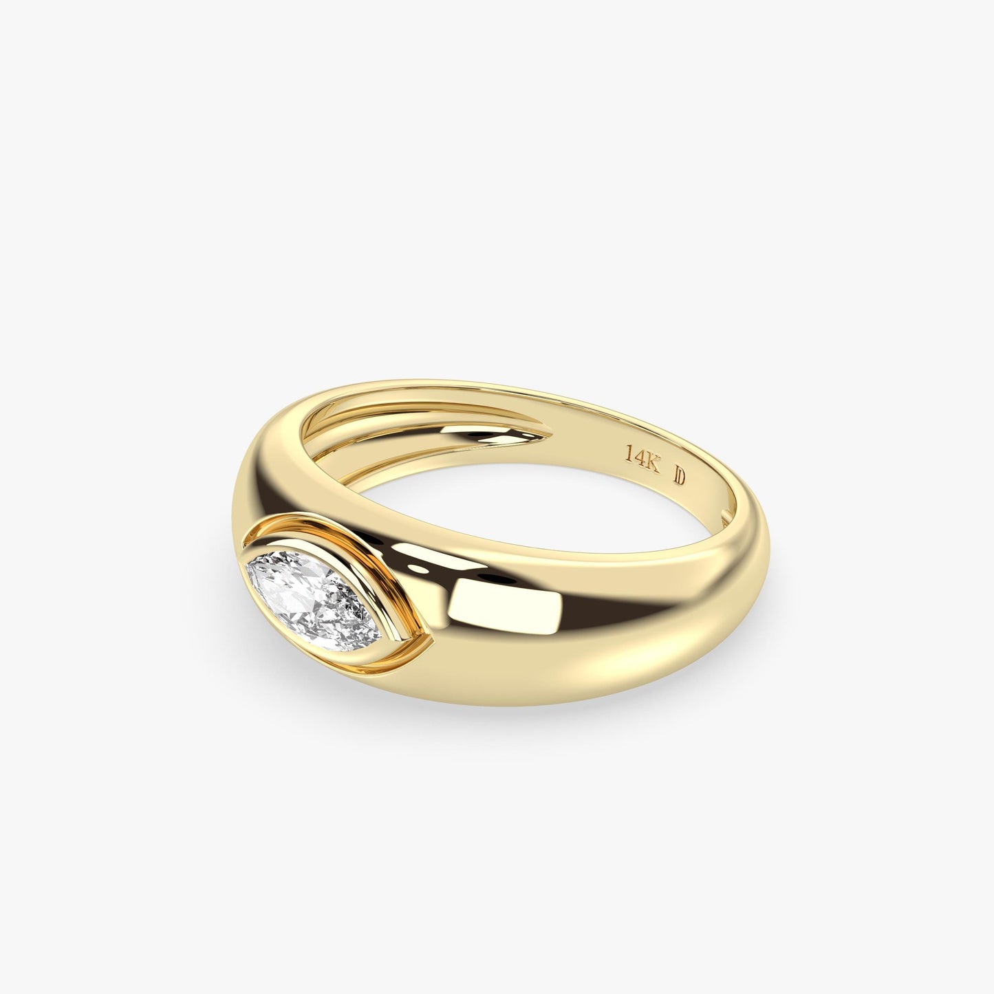 Bold Marquise Diamond Ring in 14K Gold – Bezel Set Lab Grown Stone, Dome Statement Band, Vintage Inspired Solid Gold Ring, Gift for Her
