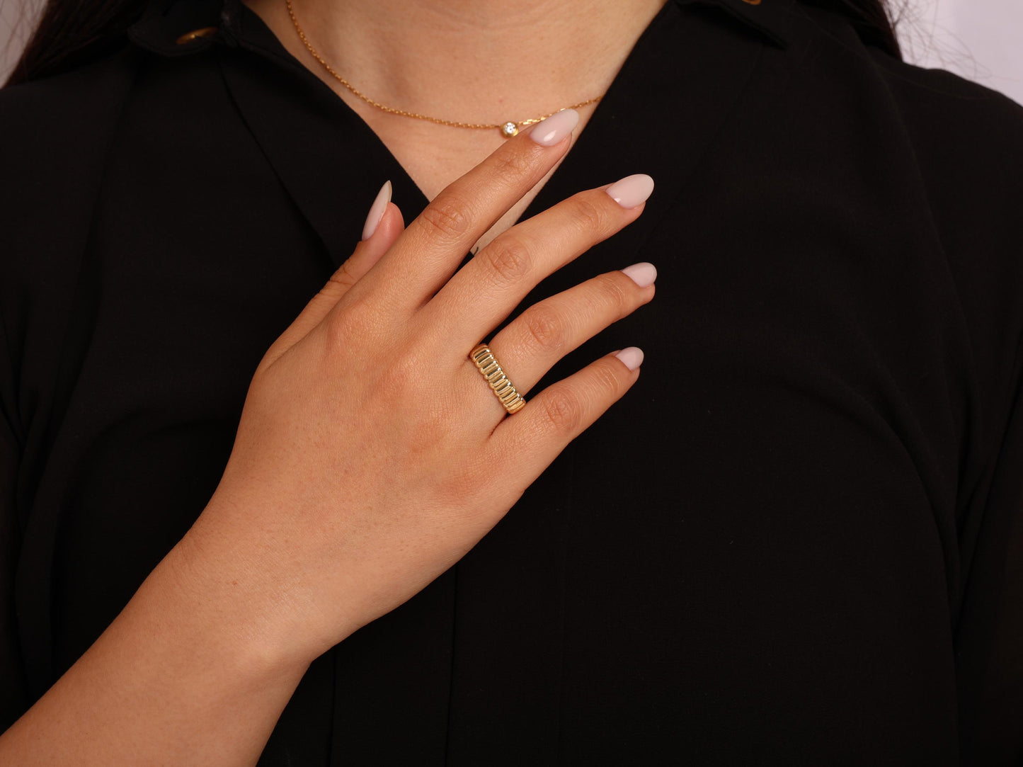 Bold 14K Gold Dome Ring – Chunky Solid Gold Band with Sculptural Texture, Statement Gold Ring for Everyday or Modern Wedding Style