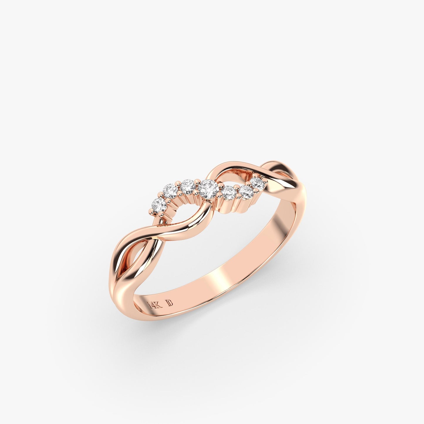 14K Gold Twisted Diamond Ring – Dainty Lab Grown Round Stones, Delicate Solid Gold Band, Minimalist Wedding or Promise Ring, Gift for Her