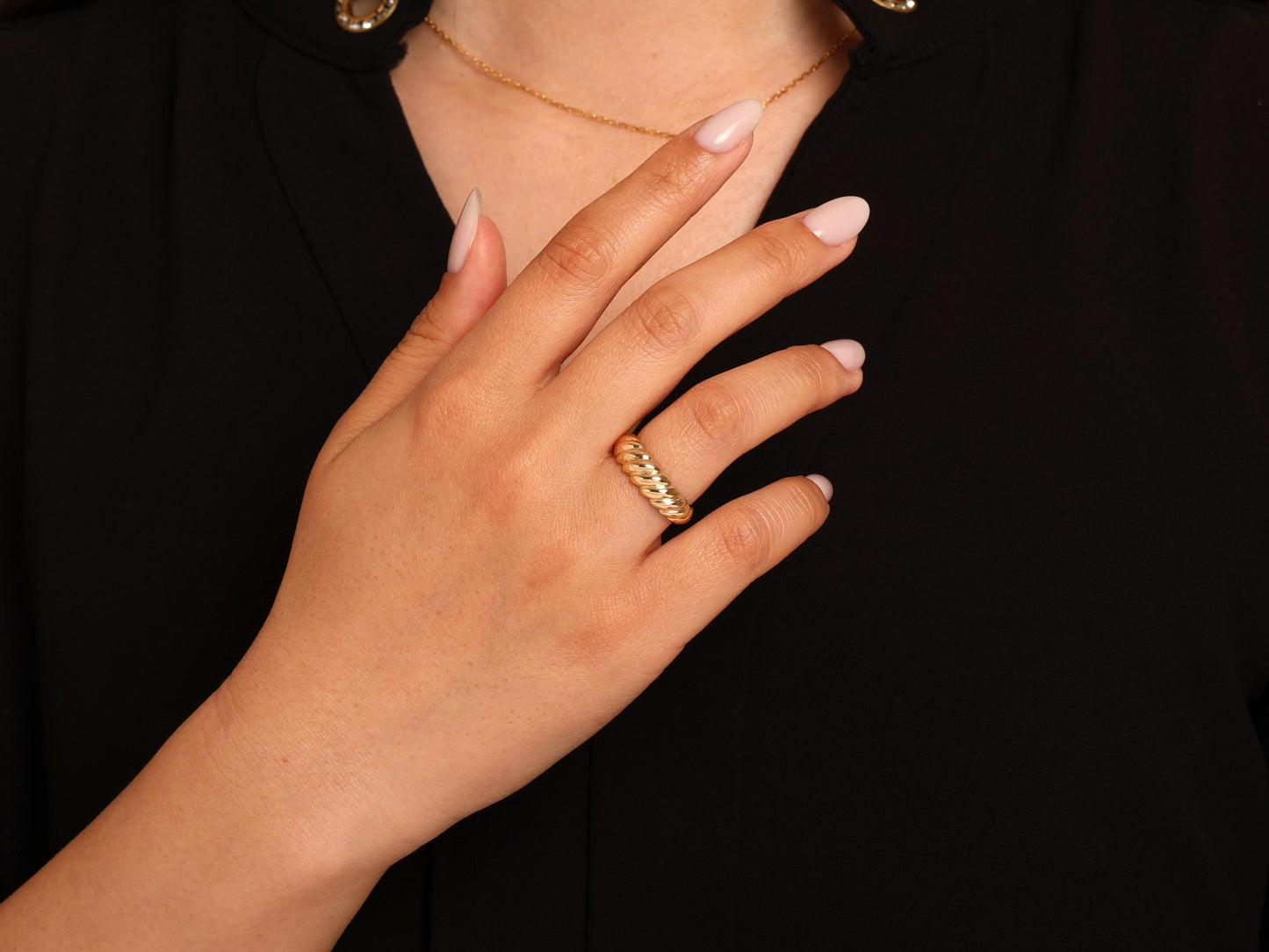 14K Gold Croissant Dome Ring, Bold Twisted Rope Band, Chunky Solid Gold Statement Ring for Women, Elegant Everyday Jewelry Gift for Her