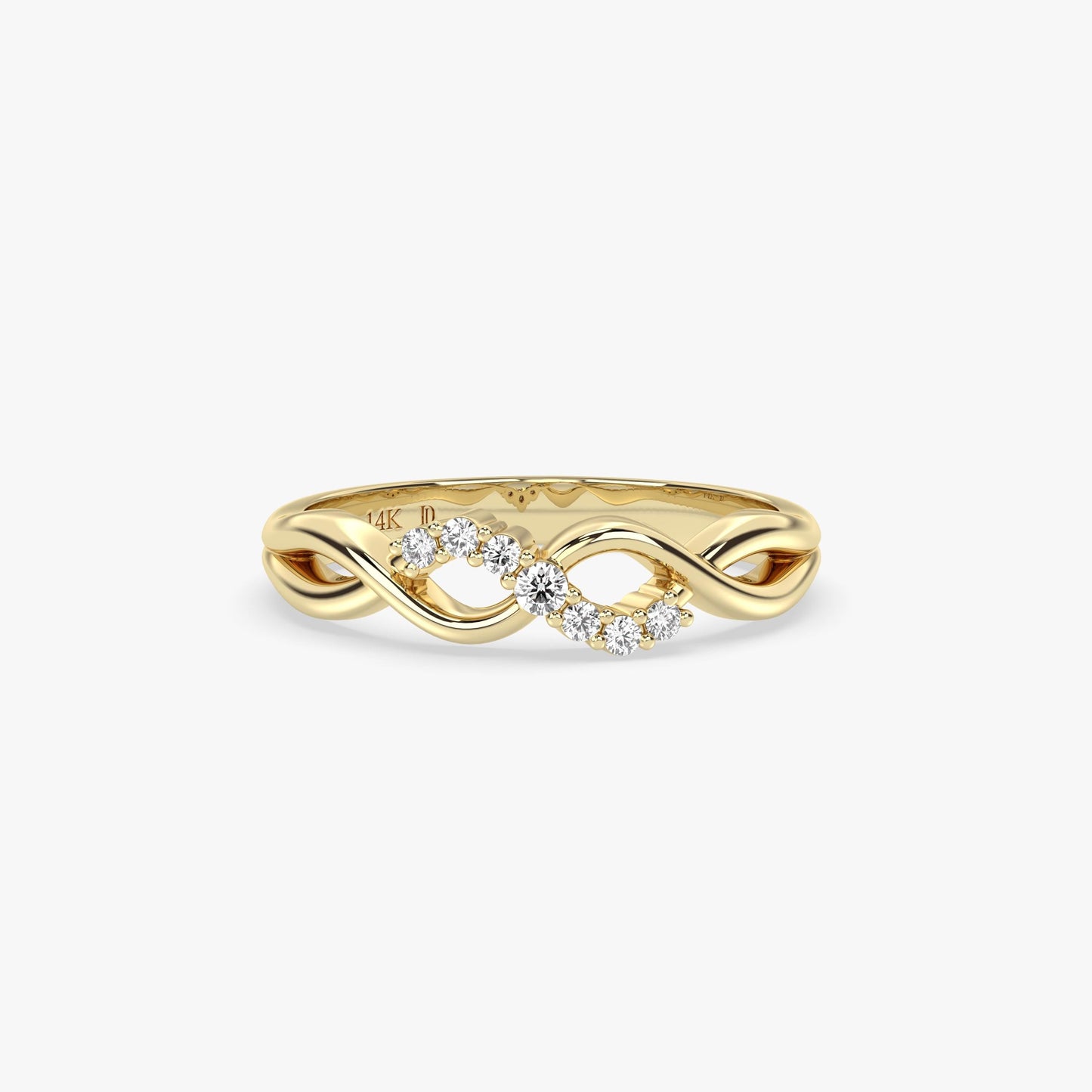 14K Gold Twisted Diamond Ring – Dainty Lab Grown Round Stones, Delicate Solid Gold Band, Minimalist Wedding or Promise Ring, Gift for Her