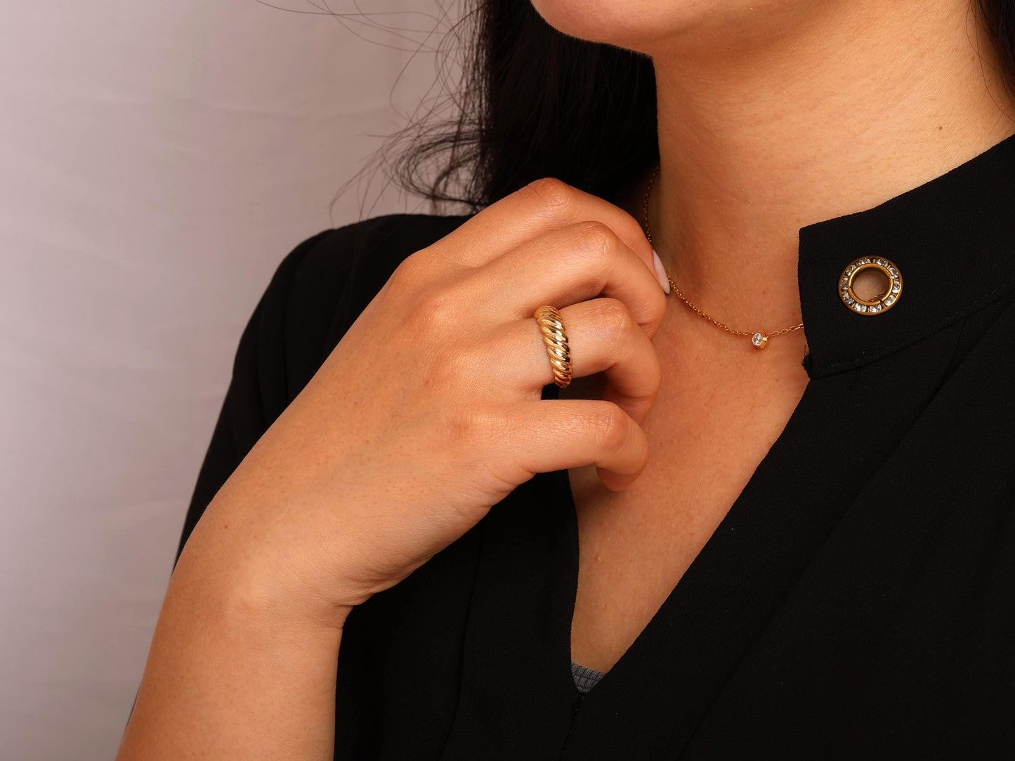 14K Gold Croissant Dome Ring, Bold Twisted Rope Band, Chunky Solid Gold Statement Ring for Women, Elegant Everyday Jewelry Gift for Her