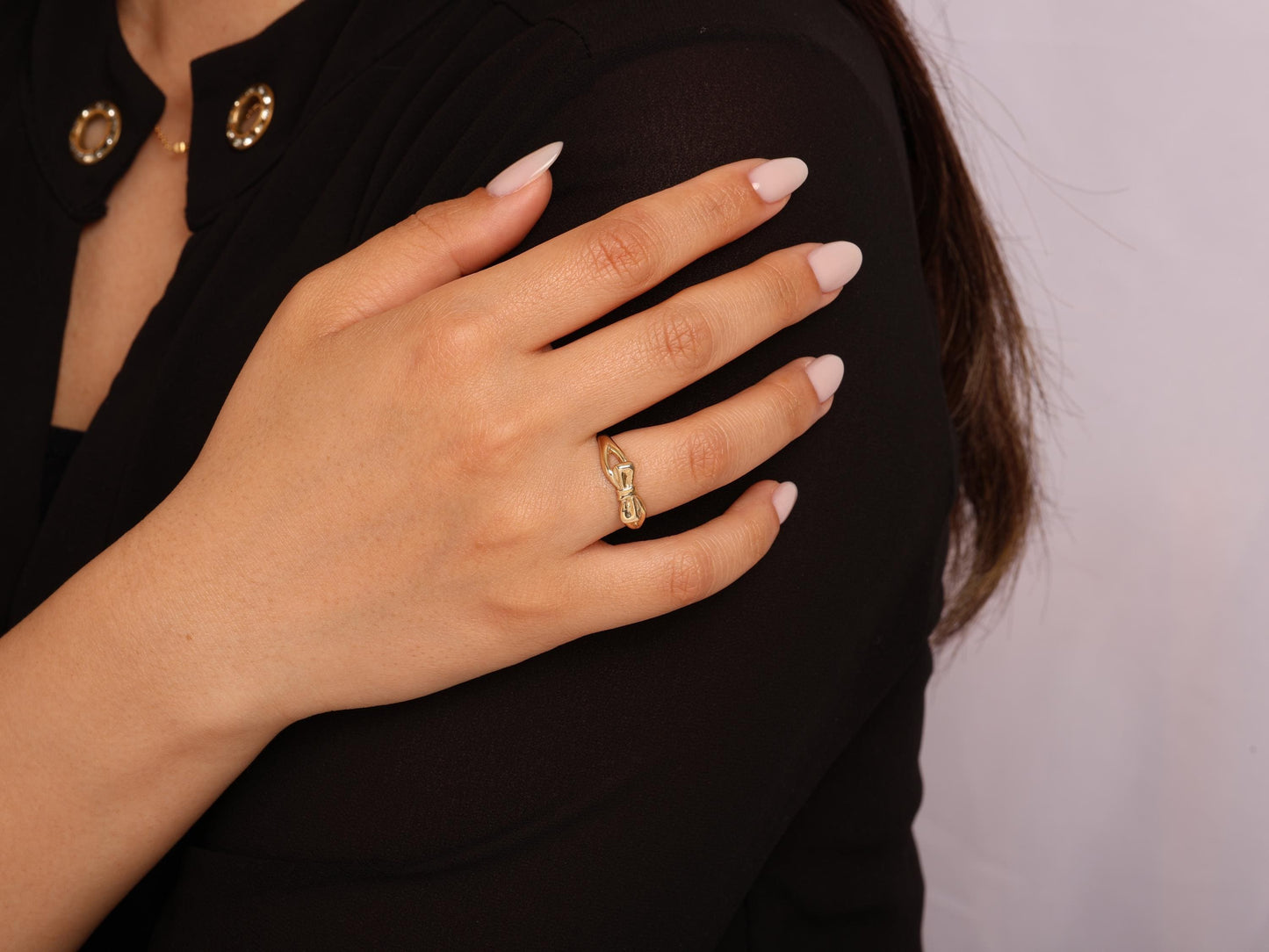Minimal 14K Gold Bow Ring – Dainty Ribbon Knot Band for Women – Elegant Stackable Ring Gift