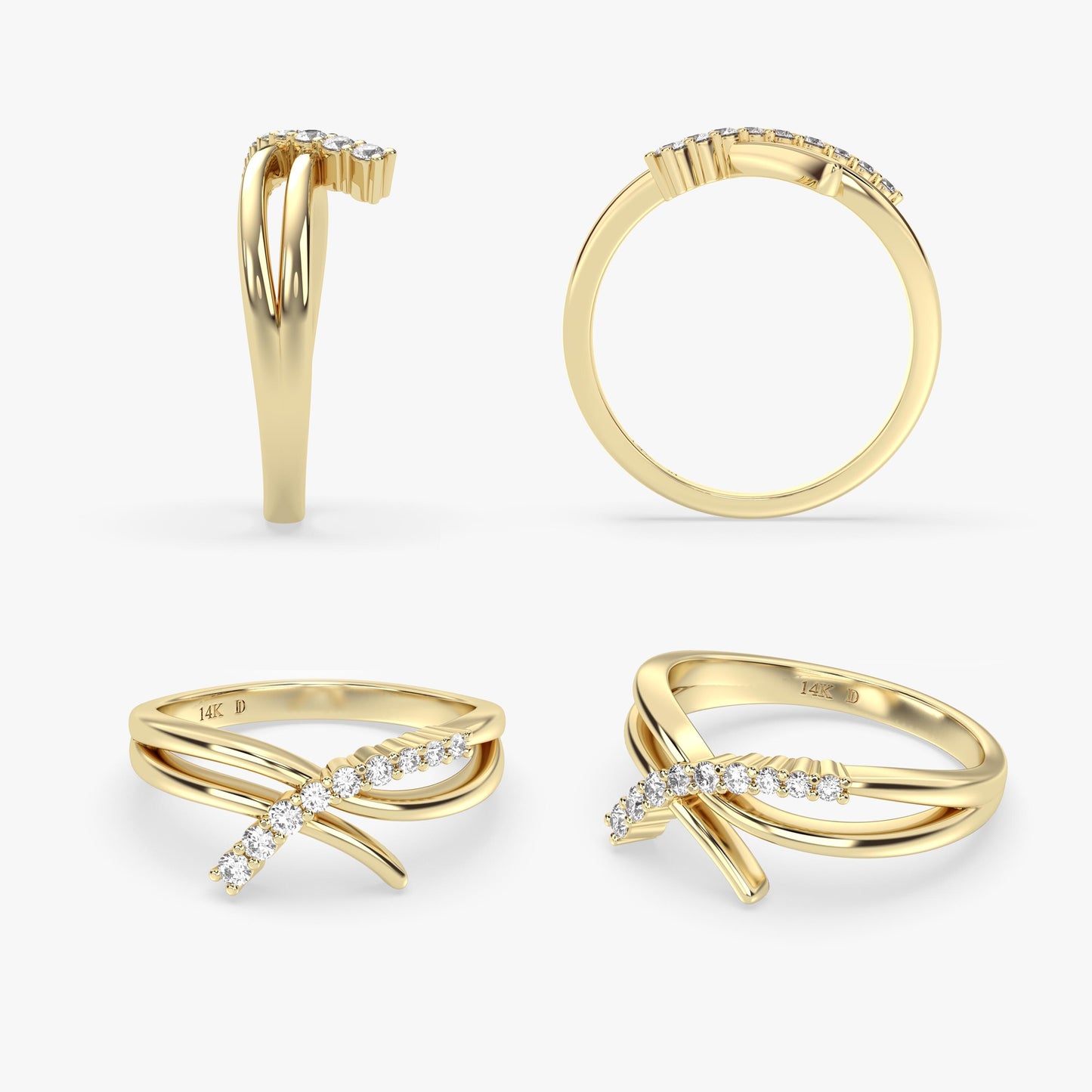 Crisscross Diamond Ring in 14K Gold – Lab Grown Stones, Twisted Gold Band, Modern Wedding or Promise Ring, Elegant Gift for Her or Mom