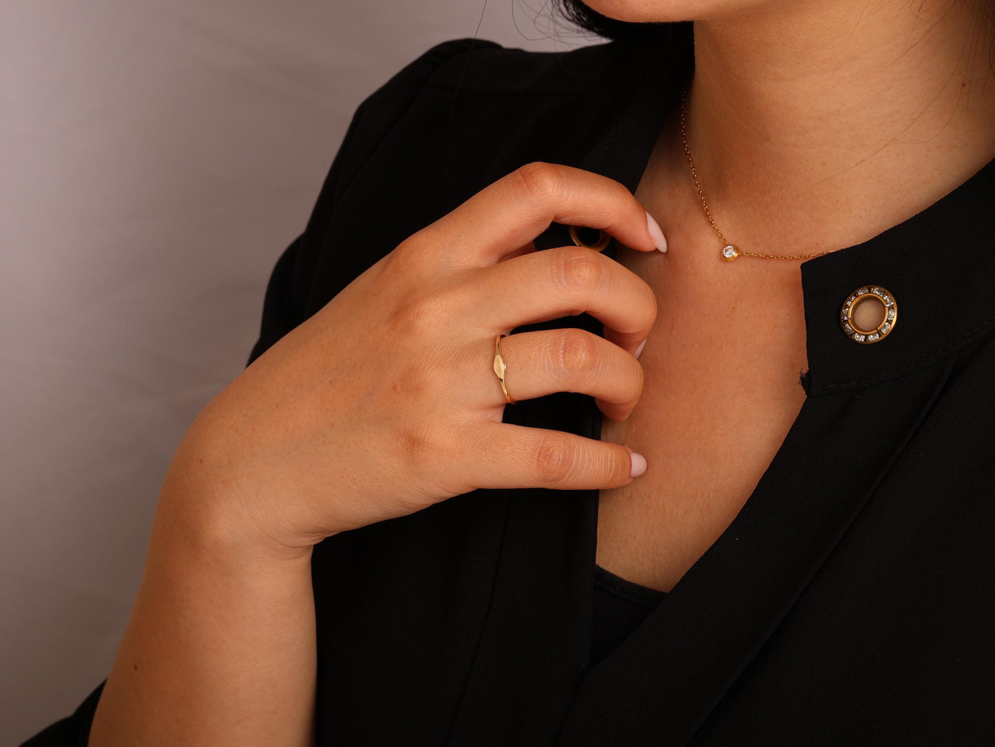 14K Gold Flat Signet Ring – Minimalist Statement Ring for Women – Dainty Solid Gold Everyday Band – Elegant Jewellery Gift