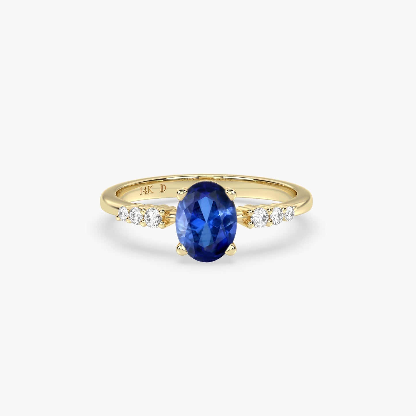 Oval Emerald Ring with Diamond Accents – 14K Yellow, White or Rose – Dainty Engagement or Stacking Gift for Her – Ruby, Sapphire, Amethyst