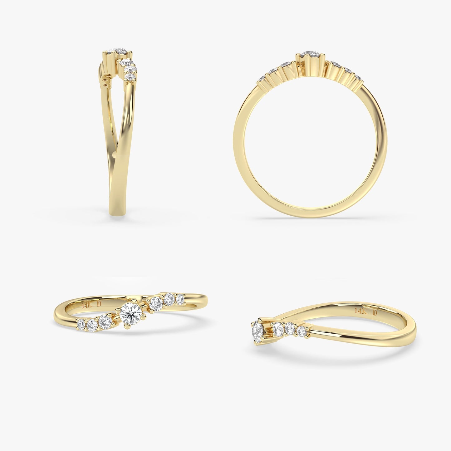 14K Gold Diamond Band – Minimal Solid Gold Ring with Lab Grown Diamonds, Elegant Stacking , Dainty Engagement Ring for Women
