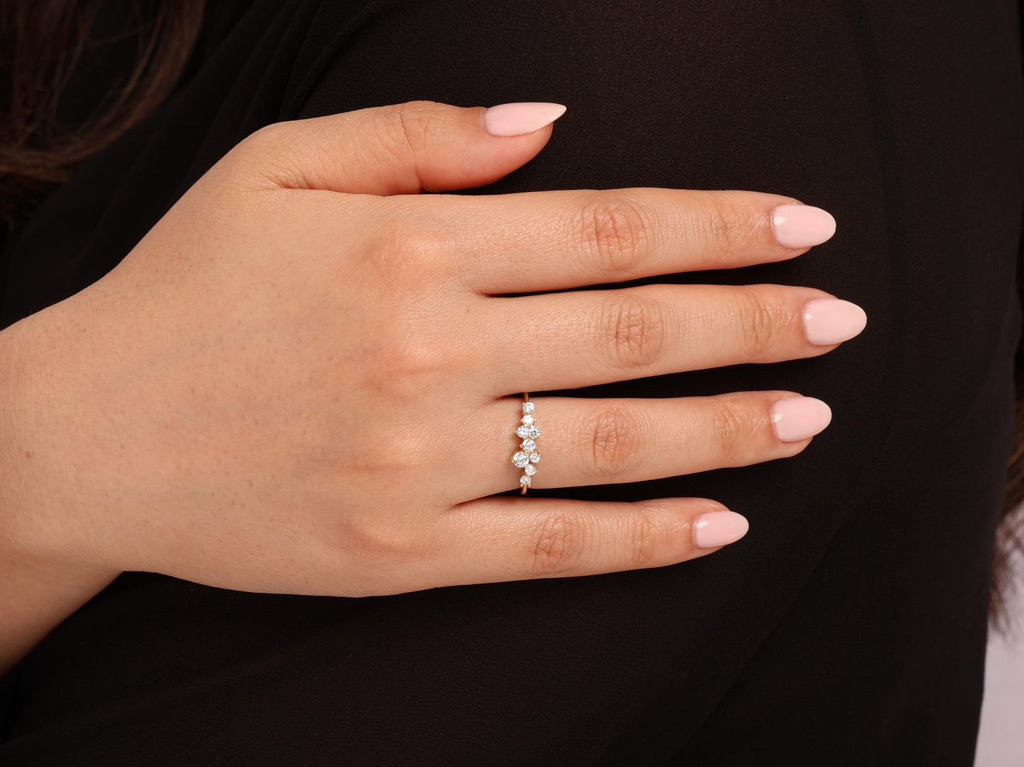 14k Gold Diamond Cluster Ring, Lab Grown Diamond Cluster Ring, Unique Diamond Stackable Ring, Diamond Wedding Band, Engagement ring for her