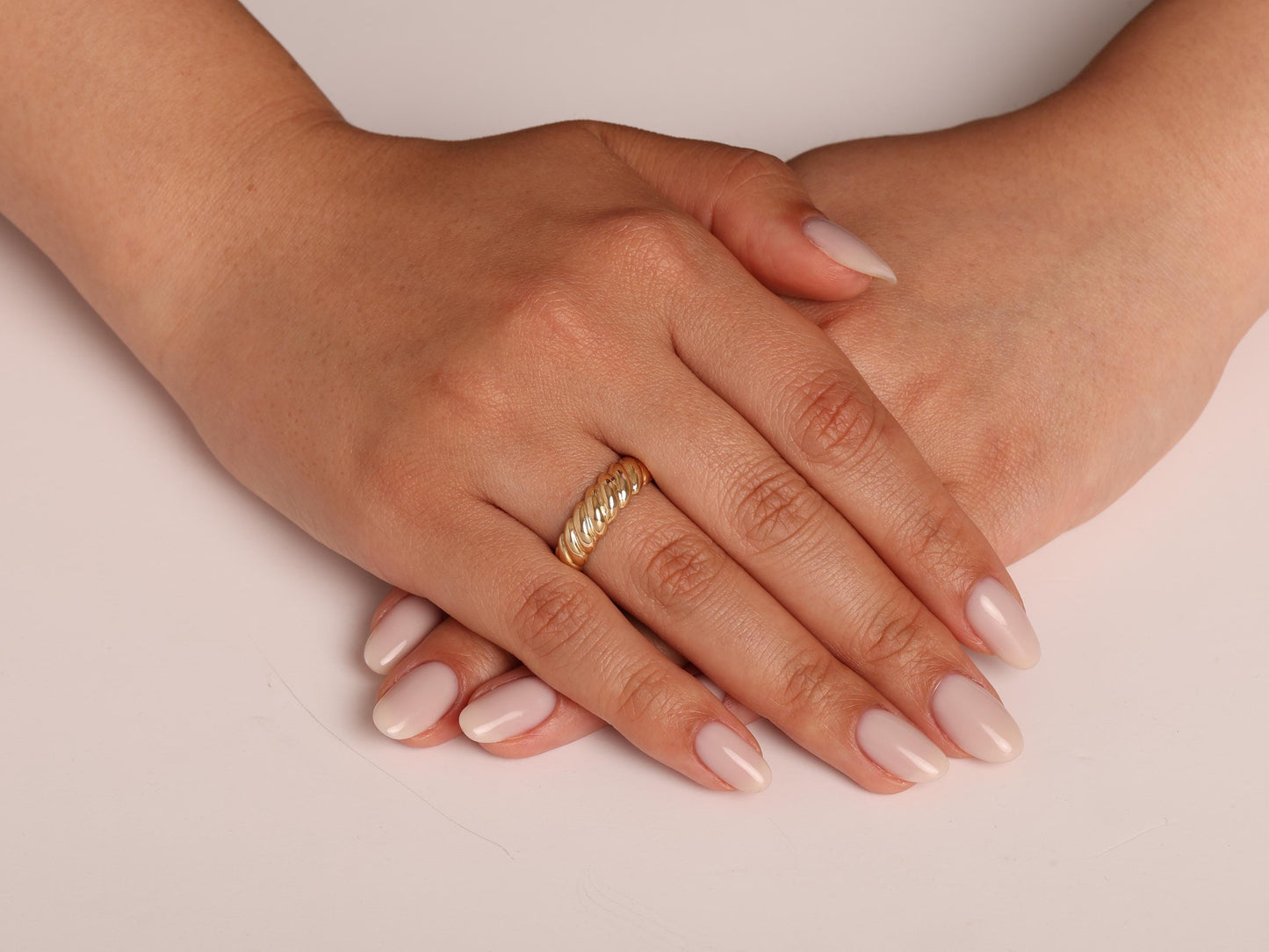 14K Gold Croissant Dome Ring, Bold Twisted Rope Band, Chunky Solid Gold Statement Ring for Women, Elegant Everyday Jewelry Gift for Her