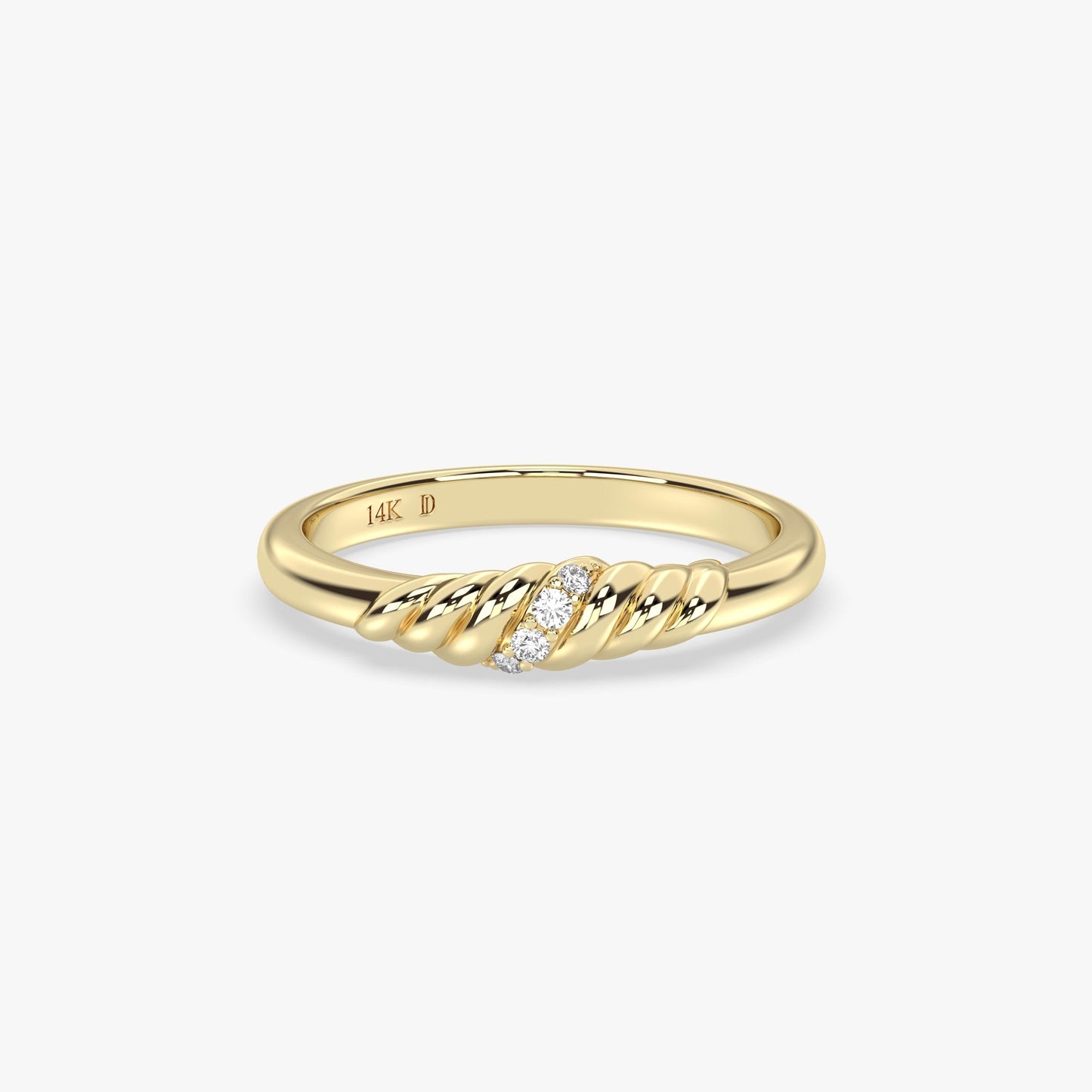 14K Gold Twisted Diamond Ring, Lab Grown Round Diamond Rope Band, Dainty Solid Gold Ring for Stacking,Elegant Minimalist Bridal Jewelry Gift