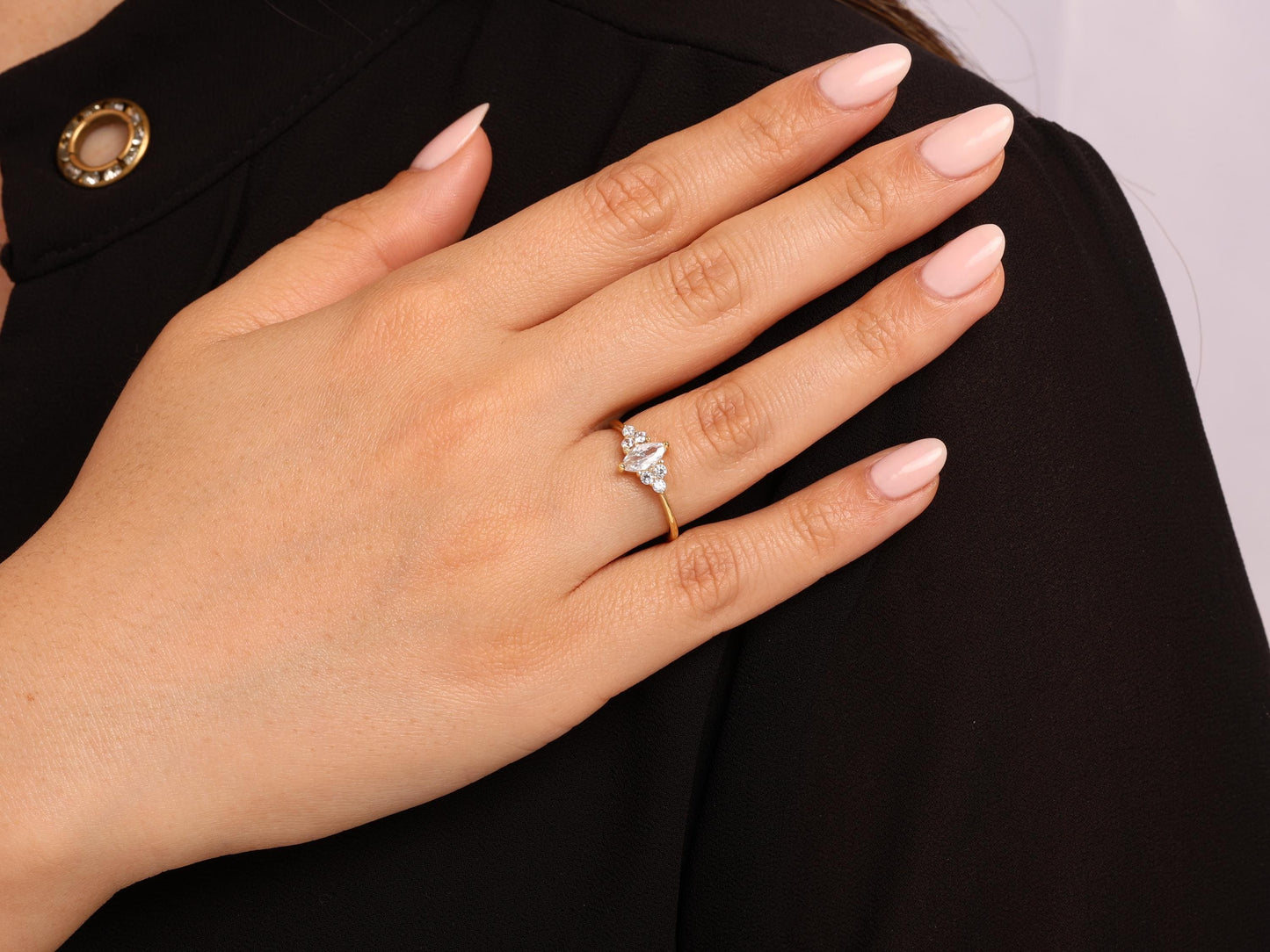 Marquise Cluster Ring in 14K Gold – Lab Grown Marquise and Round Diamonds, Dainty Engagement or Stacking Ring, Elegant Gift for Her