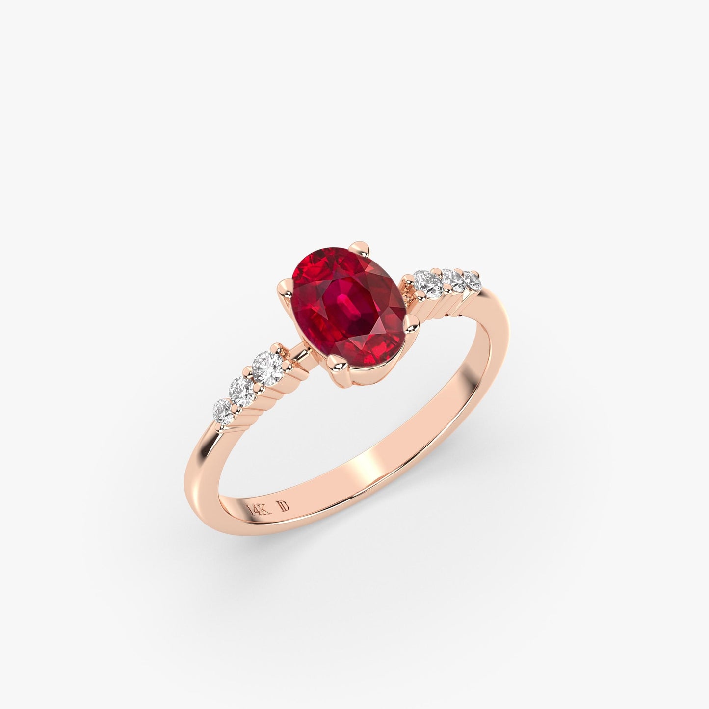 Oval Emerald Ring with Diamond Accents – 14K Yellow, White or Rose – Dainty Engagement or Stacking Gift for Her – Ruby, Sapphire, Amethyst
