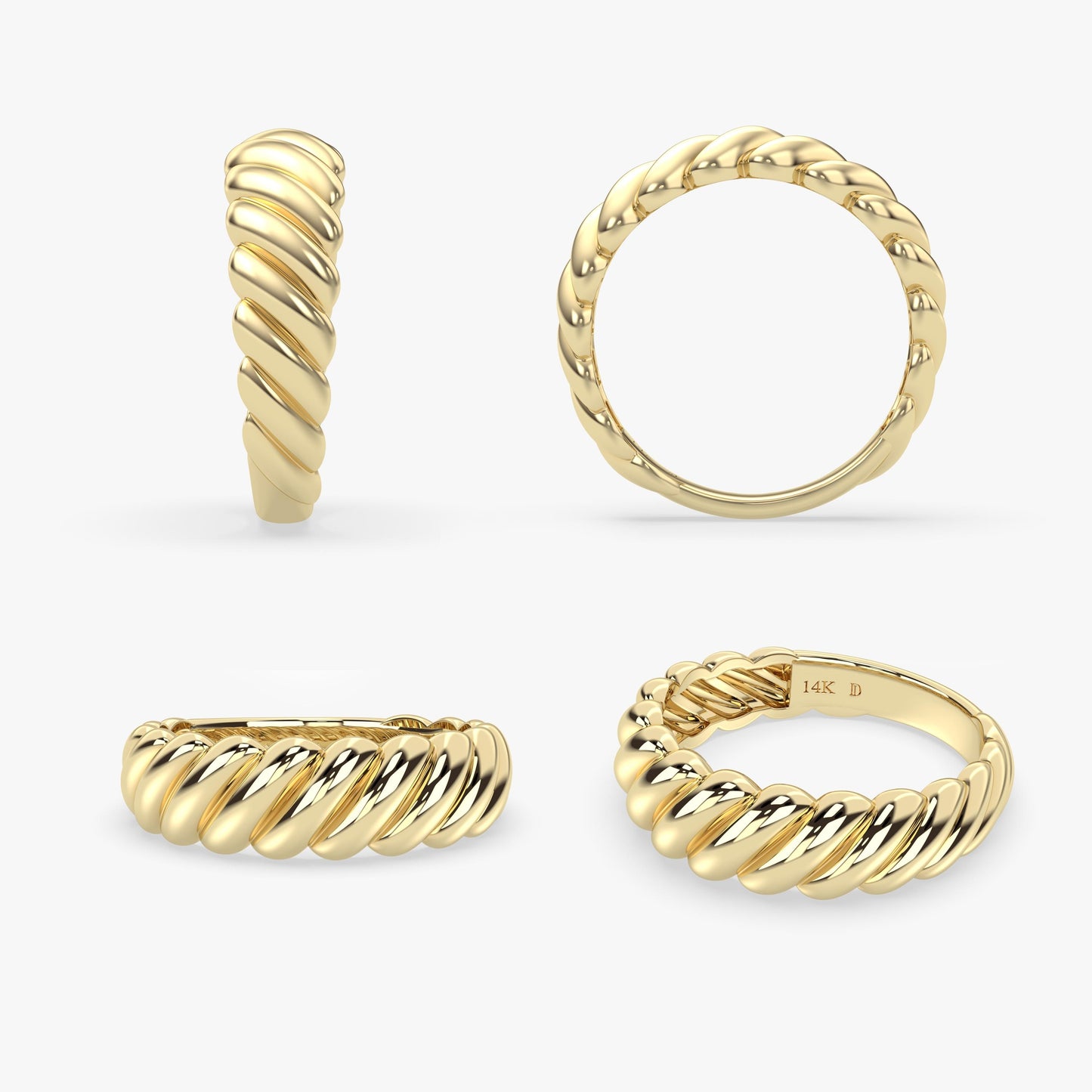 14K Gold Croissant Dome Ring, Bold Twisted Rope Band, Chunky Solid Gold Statement Ring for Women, Elegant Everyday Jewelry Gift for Her