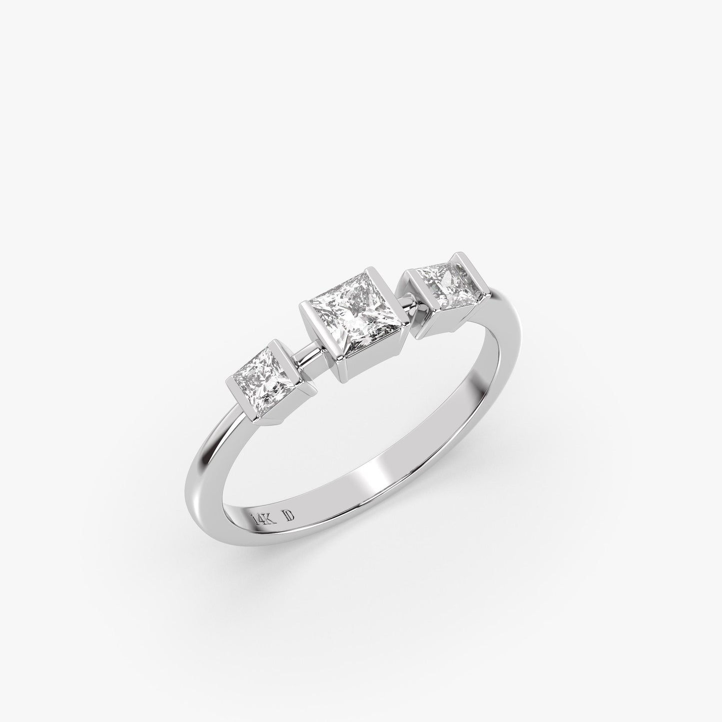 14K Gold Princess Cut Diamond Ring – Lab Grown Three Stone Ring, Minimalist Square Diamond Band, Dainty Solid Gold Engagement Ring