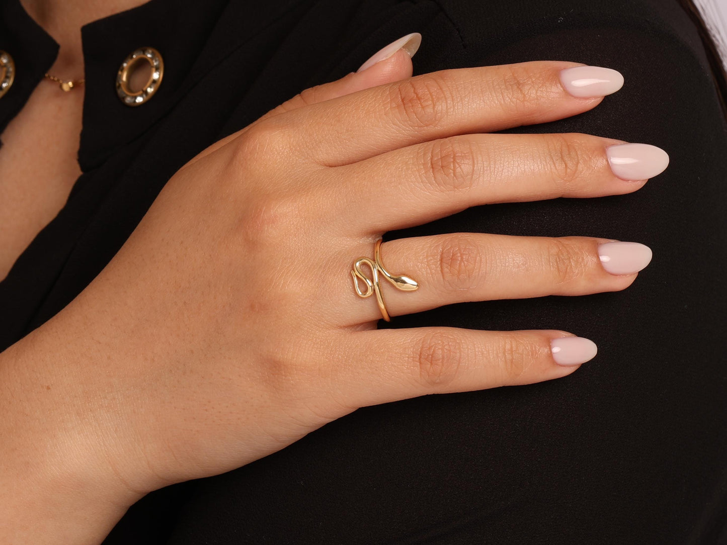 14K Gold Snake Ring – Minimal Serpent-Inspired Open Band, Finger Wrap Ring - Gold Minimalist Ring Gift - Dainty Gold Ring -