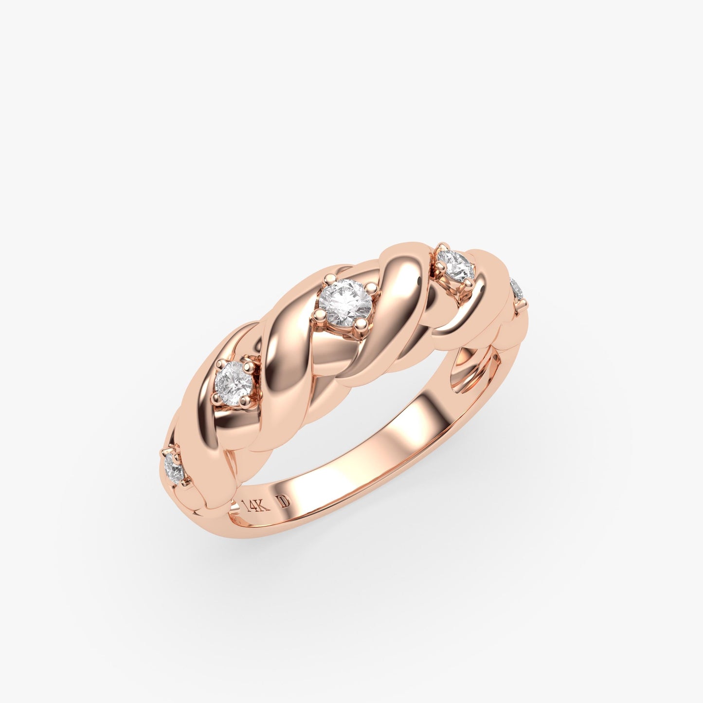 14K Gold Braided Diamond Ring, Lab Grown Round Diamond Woven Band, Elegant Chunky Statement Ring for Women, Solid Gold Gift, Bridal Jewelry