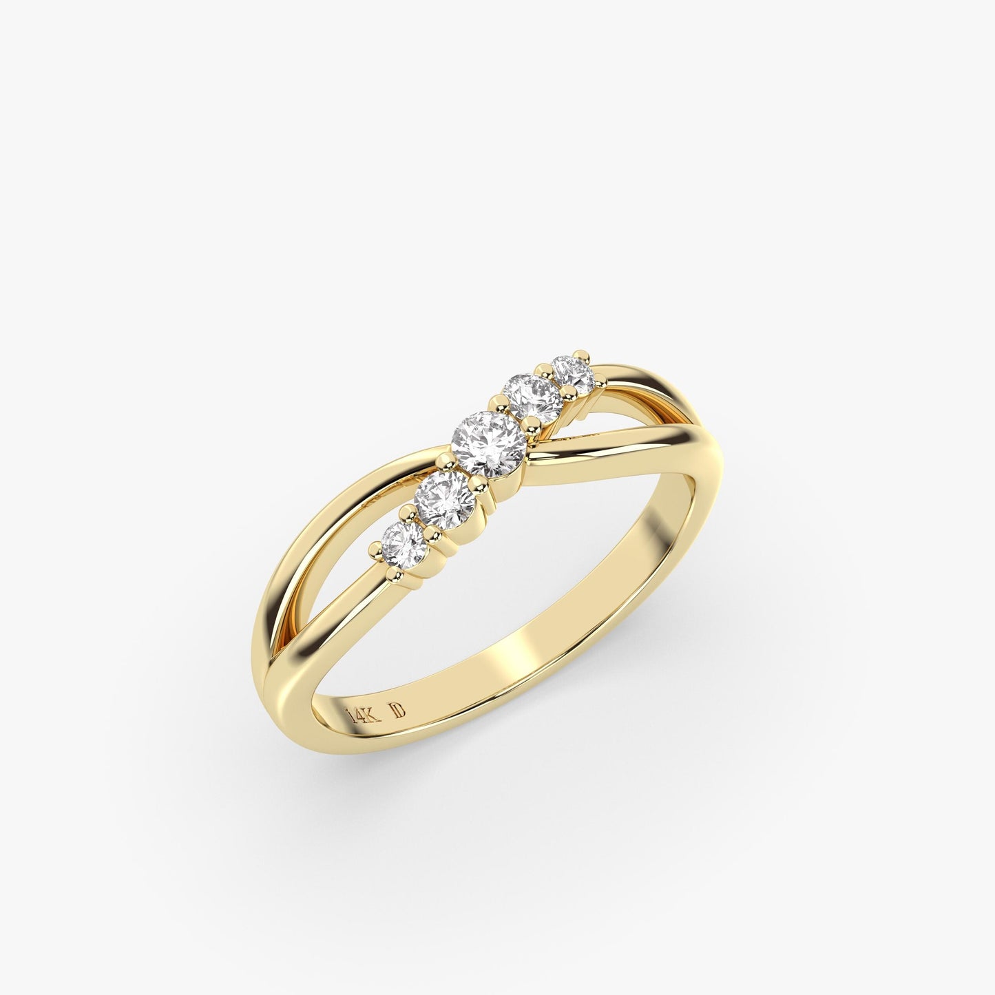 14K Gold Twist Diamond Ring – Lab Grown Five-Stone Band with Round Diamonds, Dainty Stacking or Promise Ring, Solid Gold Jewellery for Her