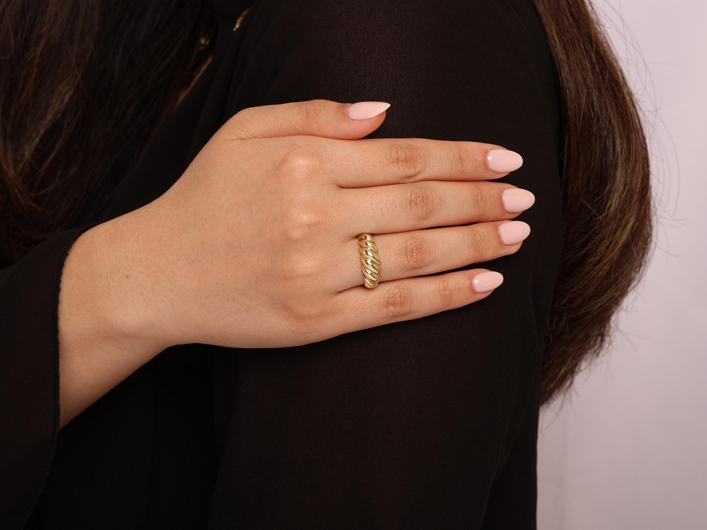 14K Gold Croissant Dome Ring, Bold Twisted Rope Band, Chunky Solid Gold Statement Ring for Women, Elegant Everyday Jewelry Gift for Her