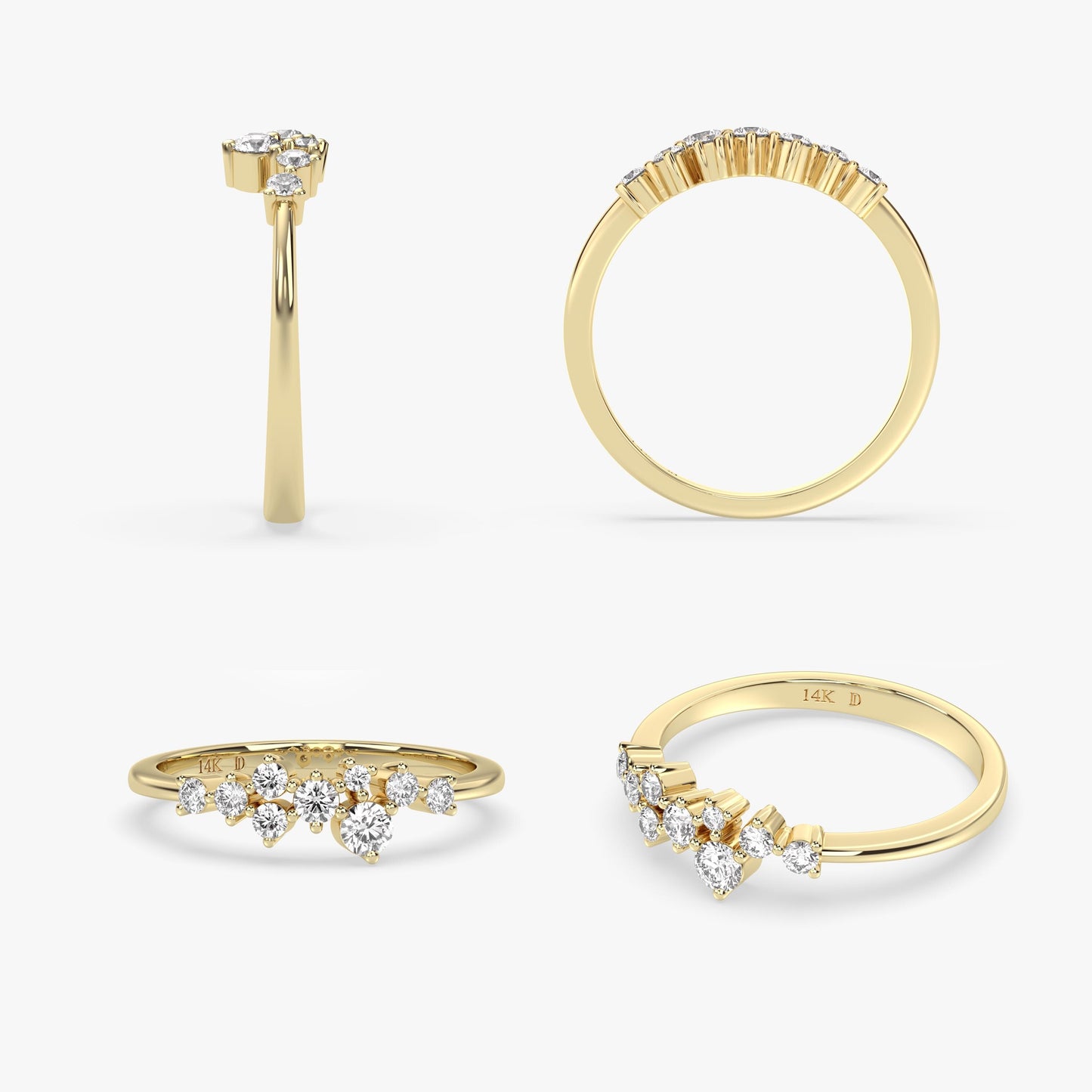 14k Gold Diamond Cluster Ring, Lab Grown Diamond Cluster Ring, Unique Diamond Stackable Ring, Diamond Wedding Band, Engagement ring for her