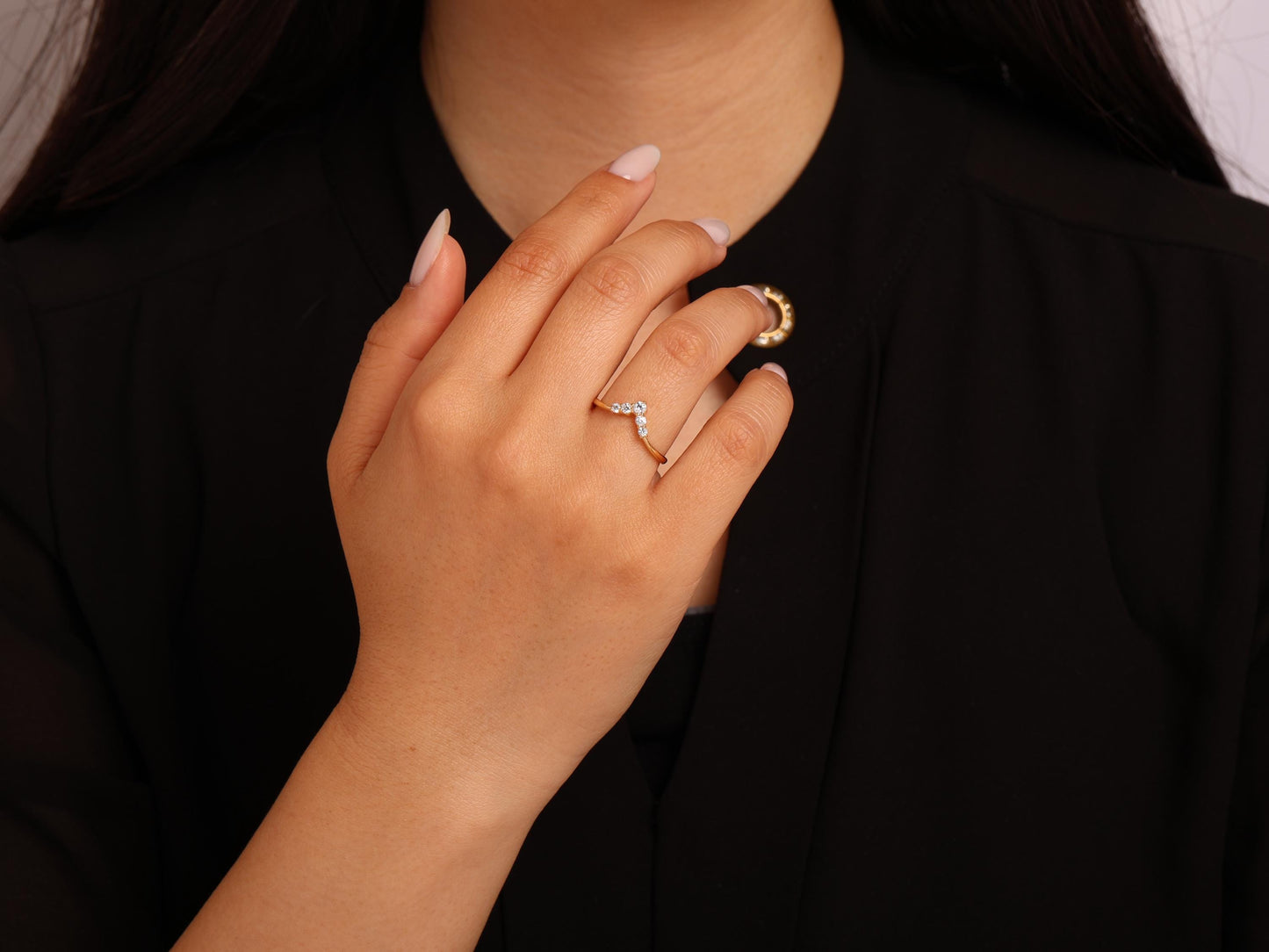 Chevron Diamond Ring in 14K Gold – V Shaped Lab Grown Diamond Stacking Band, Elegant Minimalist Wedding or Engagement Ring, Gift for Her