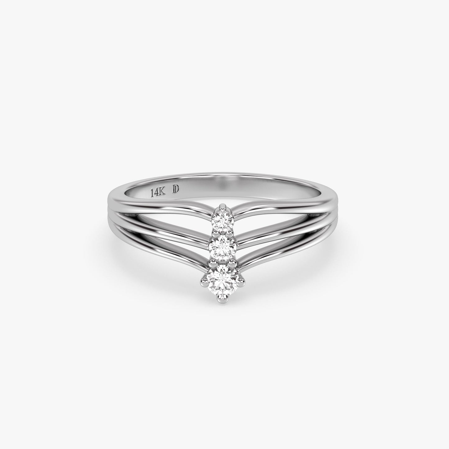 Triple Band Diamond Ring in 14K Gold – Lab Grown Round Stones, Modern Vertical Design, Elegant Wedding or Promise Ring, Fine Gift for Her