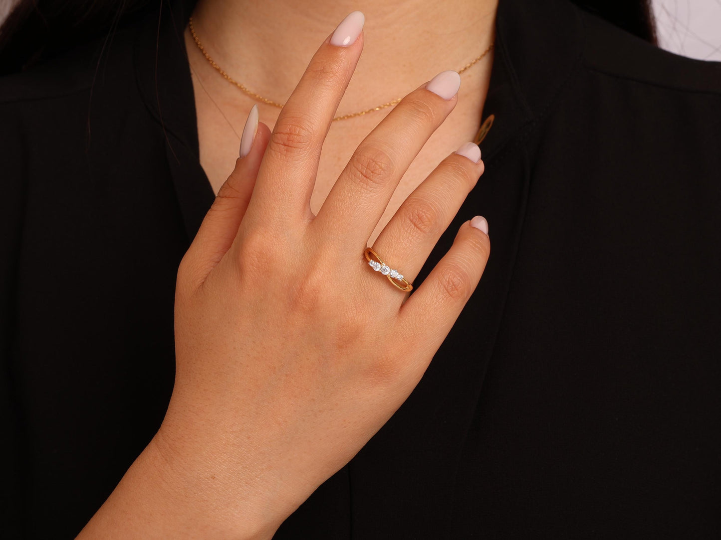 14K Gold Twist Diamond Ring – Lab Grown Five-Stone Band with Round Diamonds, Dainty Stacking or Promise Ring, Solid Gold Jewellery for Her