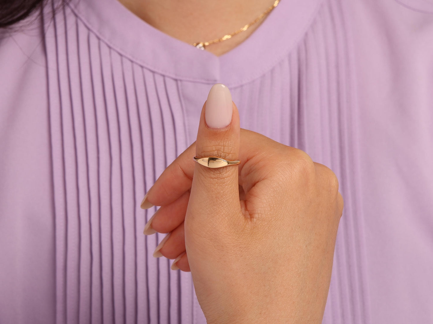 14K Gold Flat Signet Ring – Minimalist Statement Ring for Women – Dainty Solid Gold Everyday Band – Elegant Jewellery Gift