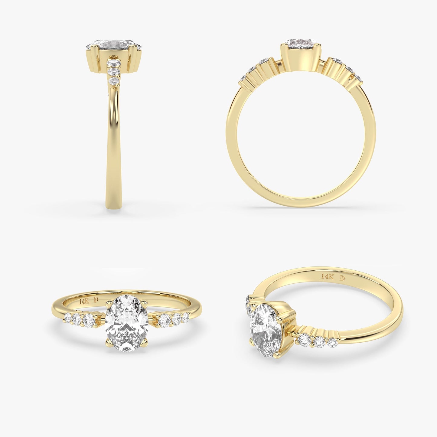 Oval Emerald Ring with Diamond Accents – 14K Yellow, White or Rose – Dainty Engagement or Stacking Gift for Her – Ruby, Sapphire, Amethyst
