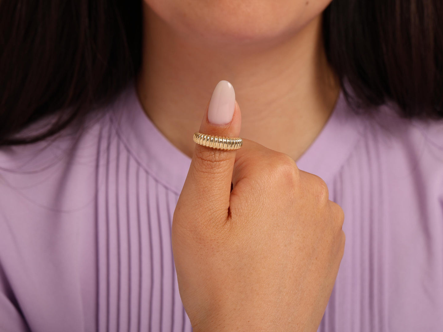 Bold 14K Gold Dome Ring – Chunky Solid Gold Band with Sculptural Texture, Statement Gold Ring for Everyday or Modern Wedding Style