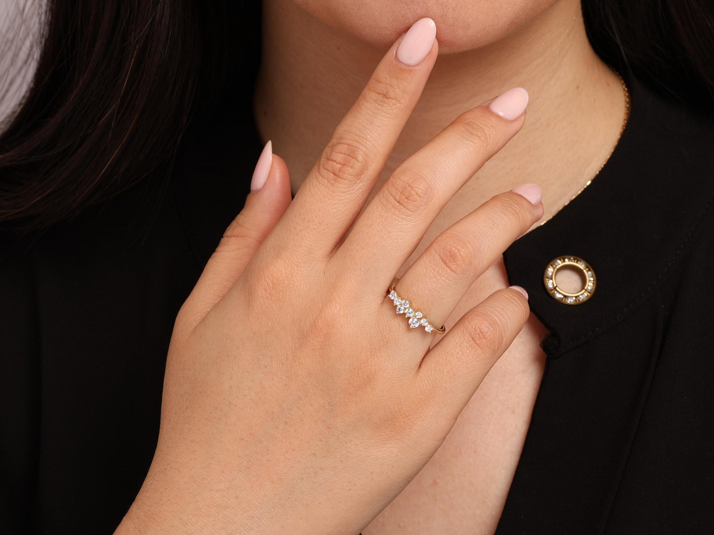 14k Gold Diamond Cluster Ring, Lab Grown Diamond Cluster Ring, Unique Diamond Stackable Ring, Diamond Wedding Band, Engagement ring for her