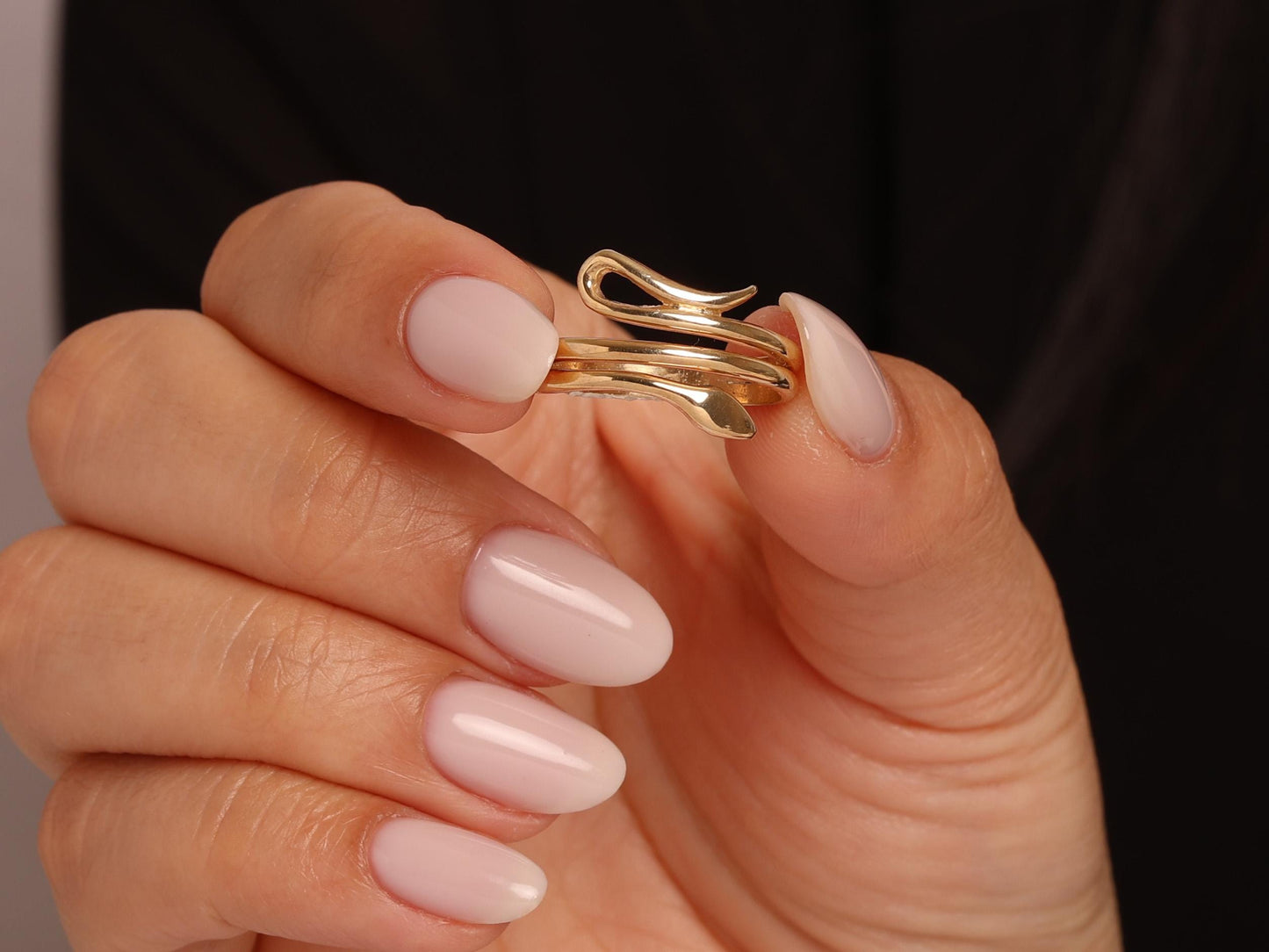 14K Gold Snake Ring – Minimal Serpent-Inspired Open Band, Double Wrap Style for Everyday Elegance or Unique Gift for Her