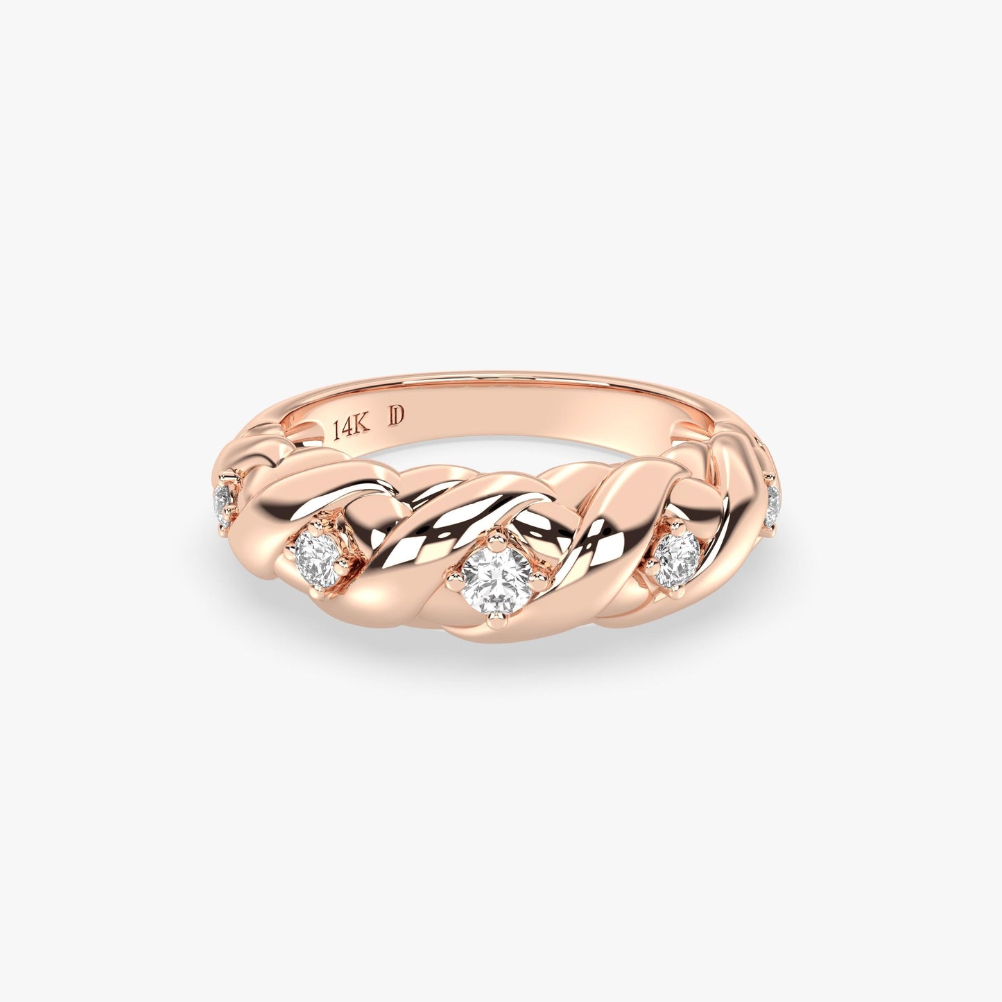 14K Gold Braided Diamond Ring, Lab Grown Round Diamond Woven Band, Elegant Chunky Statement Ring for Women, Solid Gold Gift, Bridal Jewelry